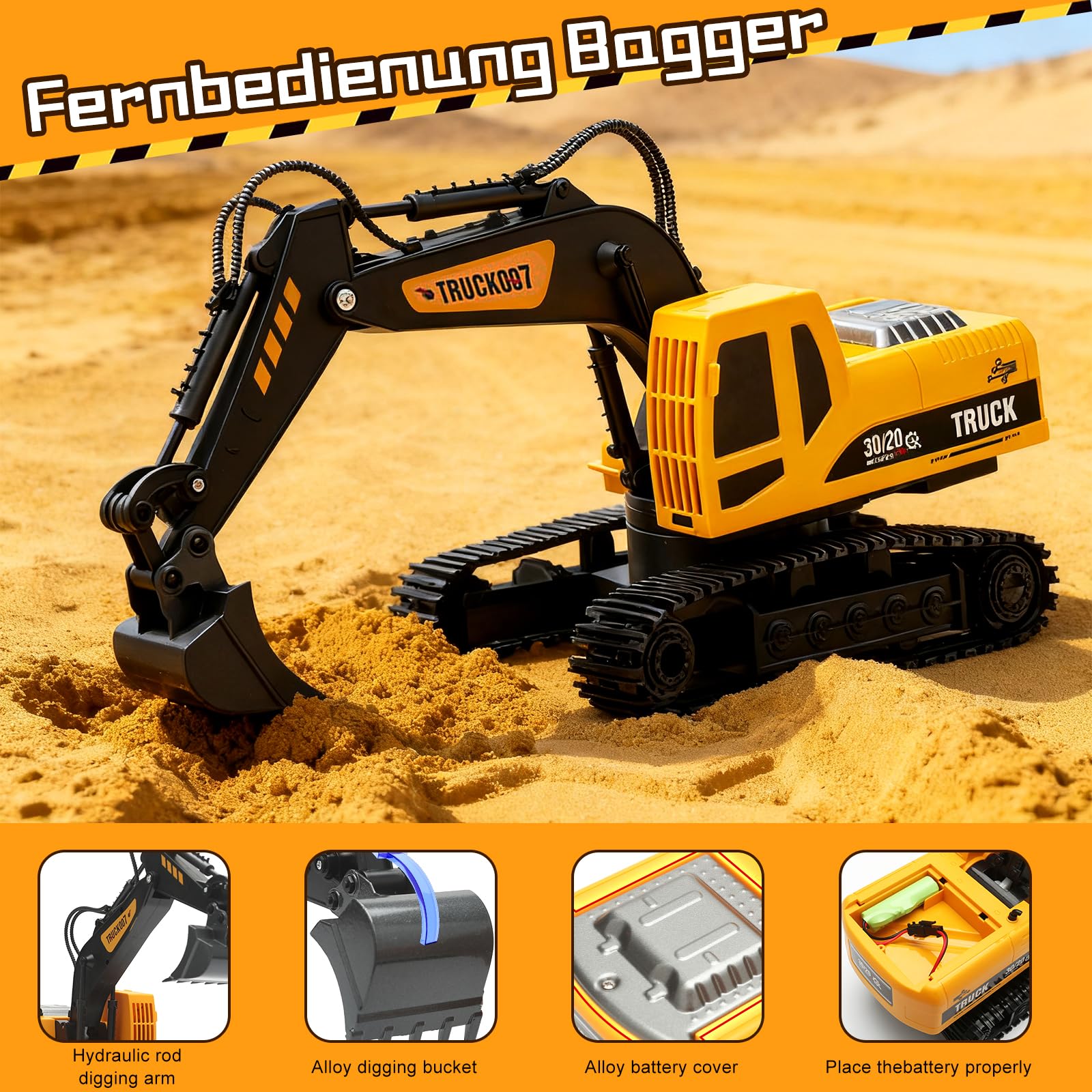 2,4 GHz Excavadora Teledirigido,1:24 Excavadora Juguete Teledirigido,Excavadora Control Remoto,Grua Teledirigi-da,Gruas de Juguete,con Luces y Música,Juguet Construcción Regalo Cumpleaños (C)
