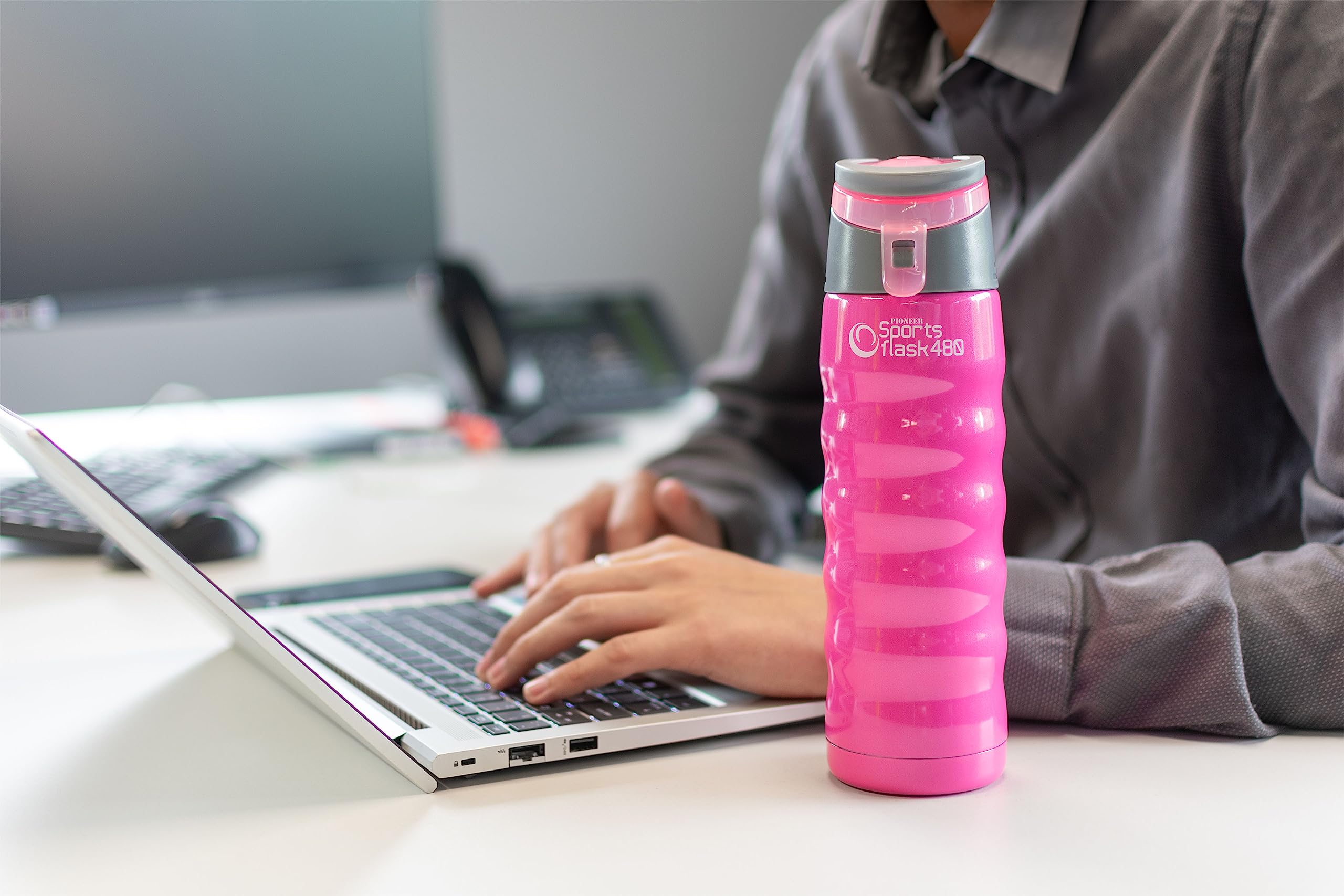 Pioneer Stainless Steel Sports Flask, Double Wall Vacuum Insulated Drinks Bottle, 480ml, Pink, 480 ml - Image 2