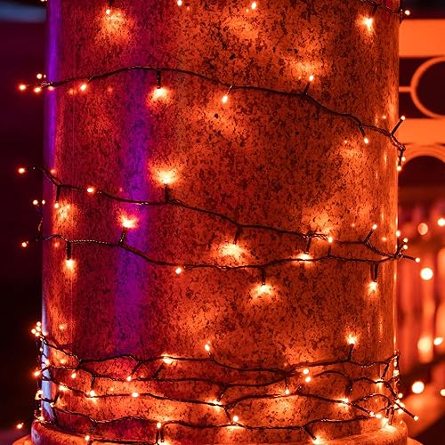 Miniatura 8 de Luces de Halloween naranjas para exteriores, 200 luces LED, 66 pies, enchufe con 8 modos, luces de Halloween impermeables para exteriores,
