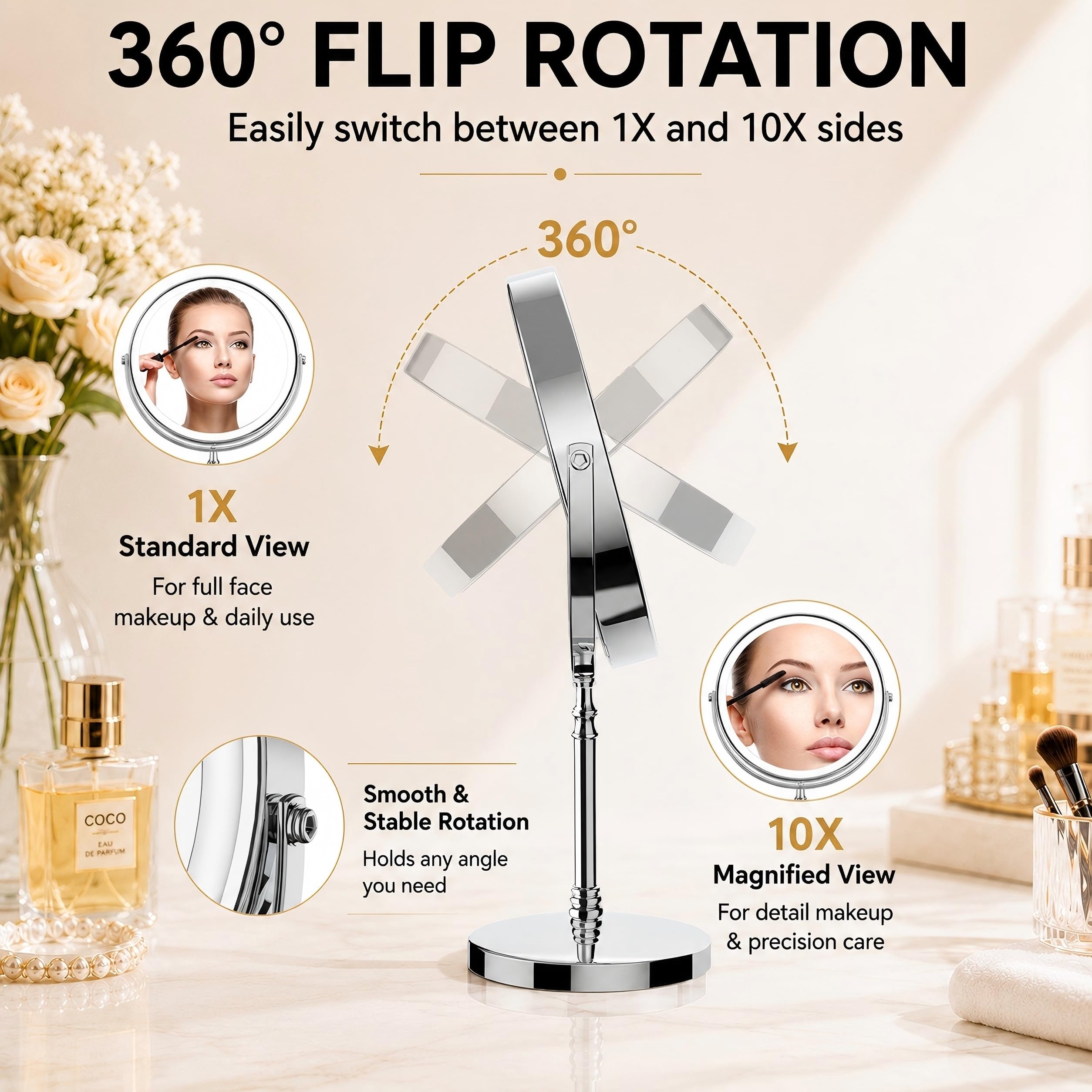 Rechargeable Vanity Mirror with Lights - 10X Magnification -6