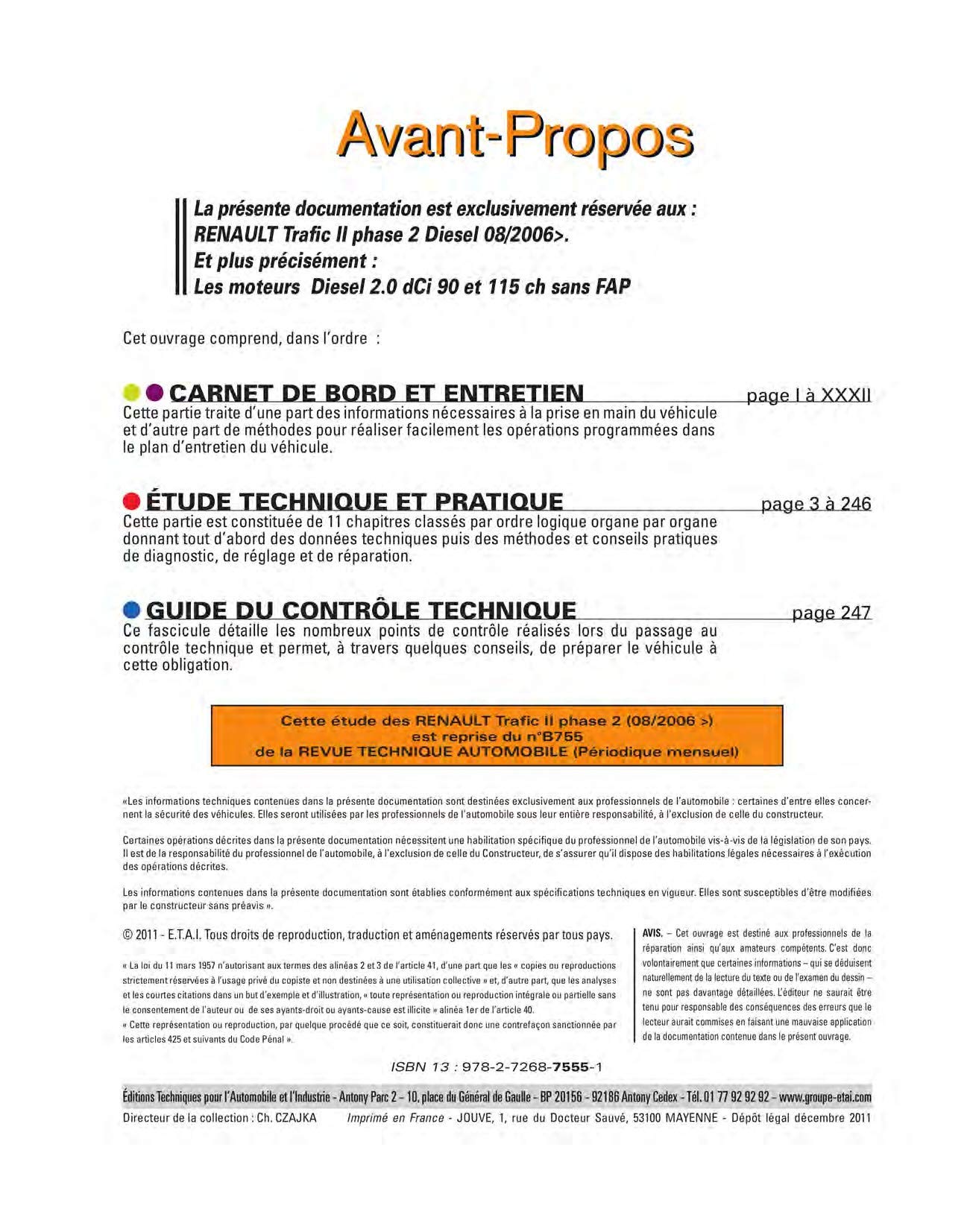 E.T.A.I - Revue Technique Automobile B755.5 - RENAULT TRAFIC II - 2006 à 2017