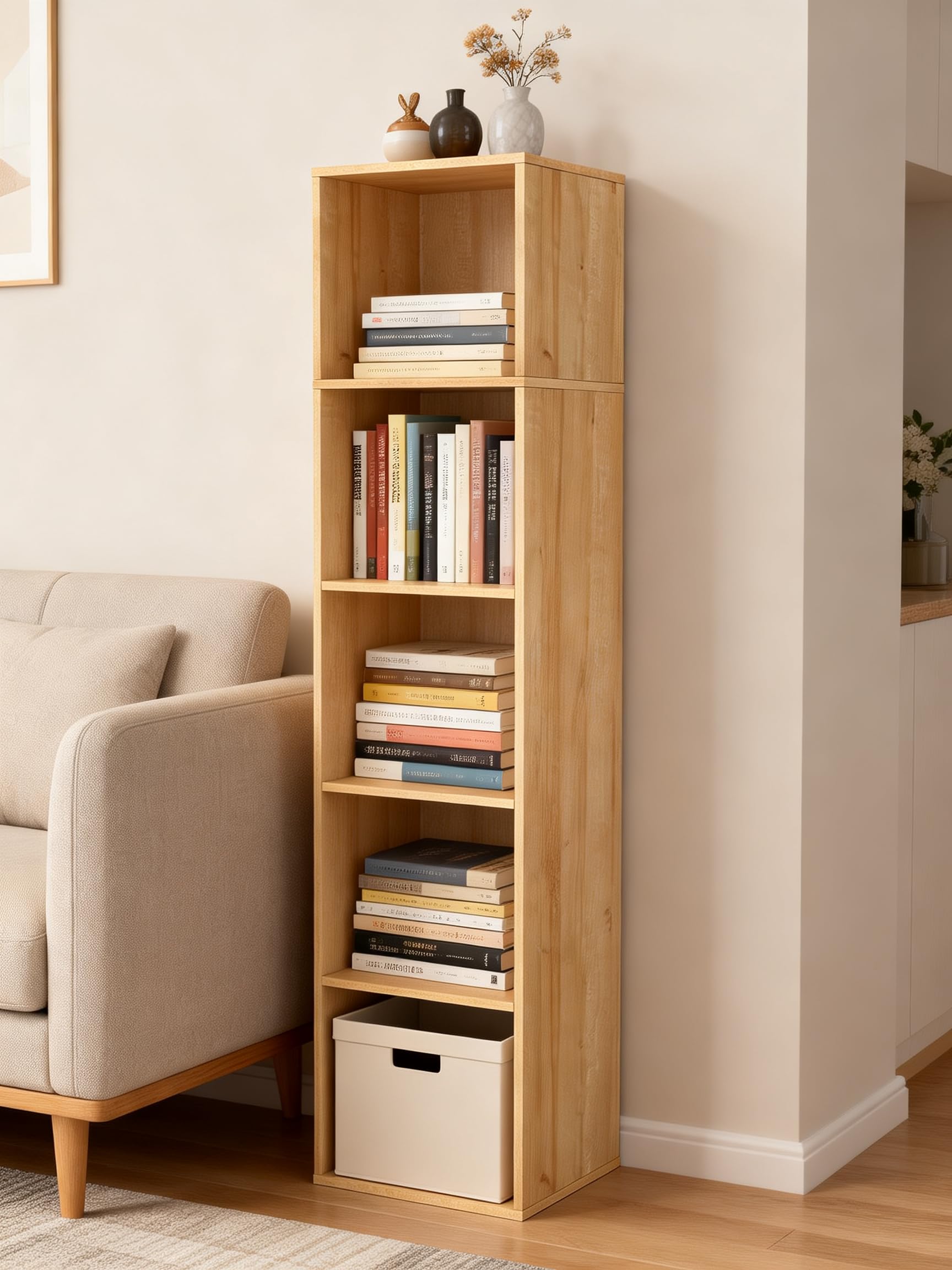 Bücherregal 5-stöckig Bücherschrank aus Holz mit offenen Fächern | Aufbewahrungsregal für Wohnzimmer, Kinderzimmer, Homeoffice, Eiche