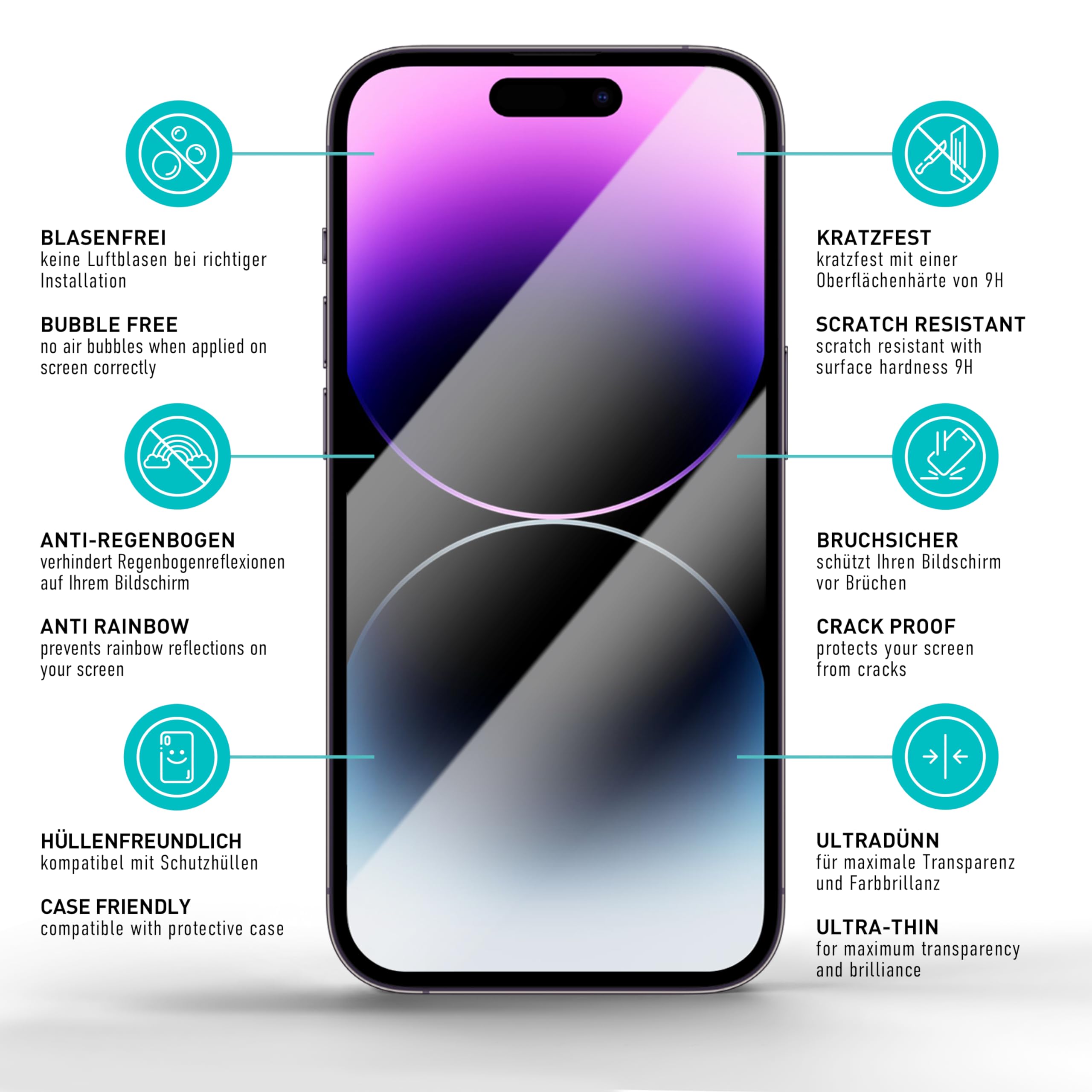 smartect Vetro Temperato [3 + 3 Pezzi, Clear] compatibile con iPhone 14 Pro, Schermo + Fotocamera, incl. Cornice de Installazione, Pellicola Protettiva HD Anti Graffio, Senza Bolle, Durezza 9H