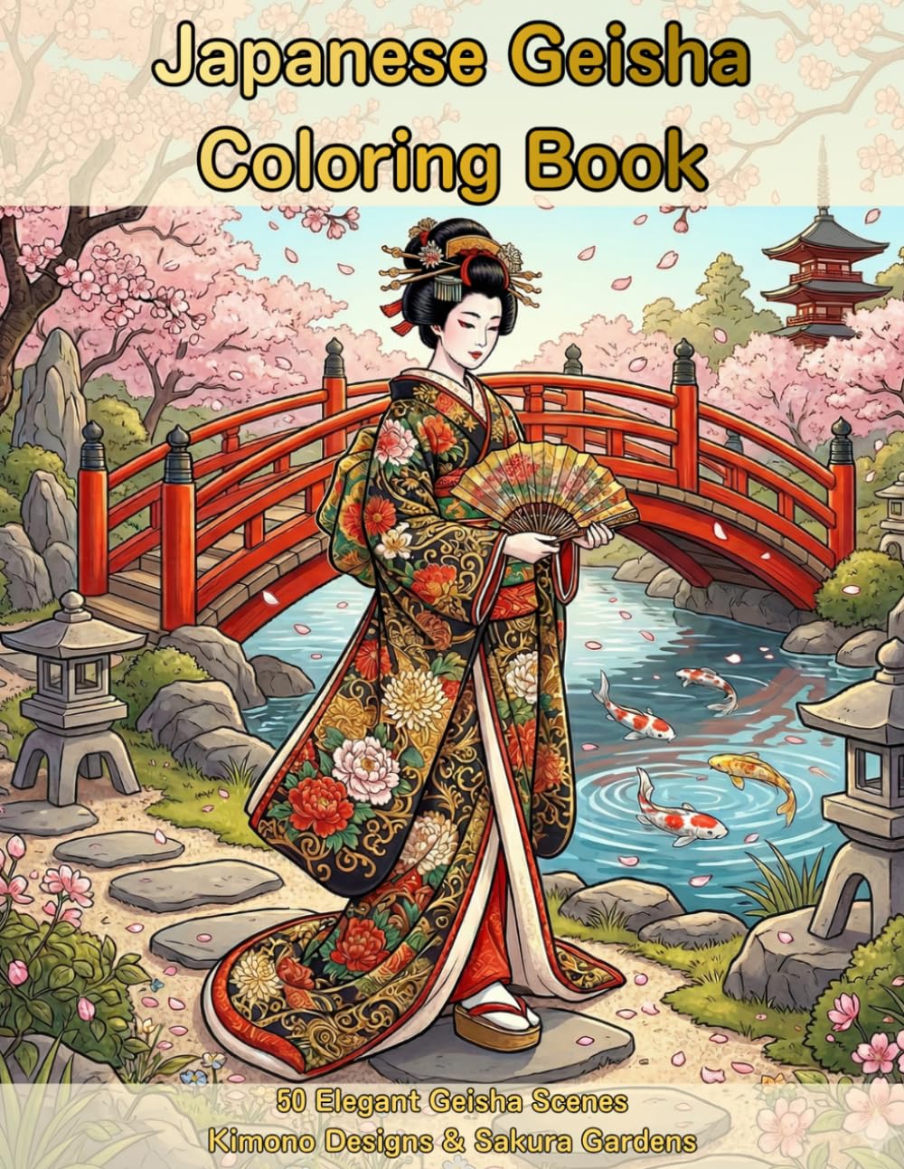 Japanese Geisha Coloring Book for Adults: 50 Elegant Geisha Scenes, Kimono Designs & Sakura Gardens (Mythic Canvas Coloring Series)