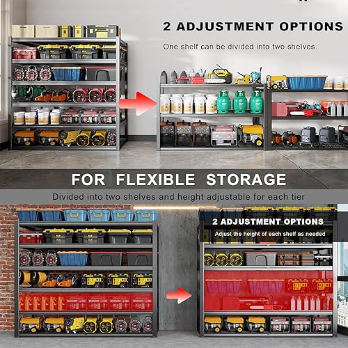 Miniatura 4 de Estantería de garaje resistente de 65 pulgadas de ancho, estantes de garaje de 6 niveles, estantería de almacenamiento ajustable, estante de metal