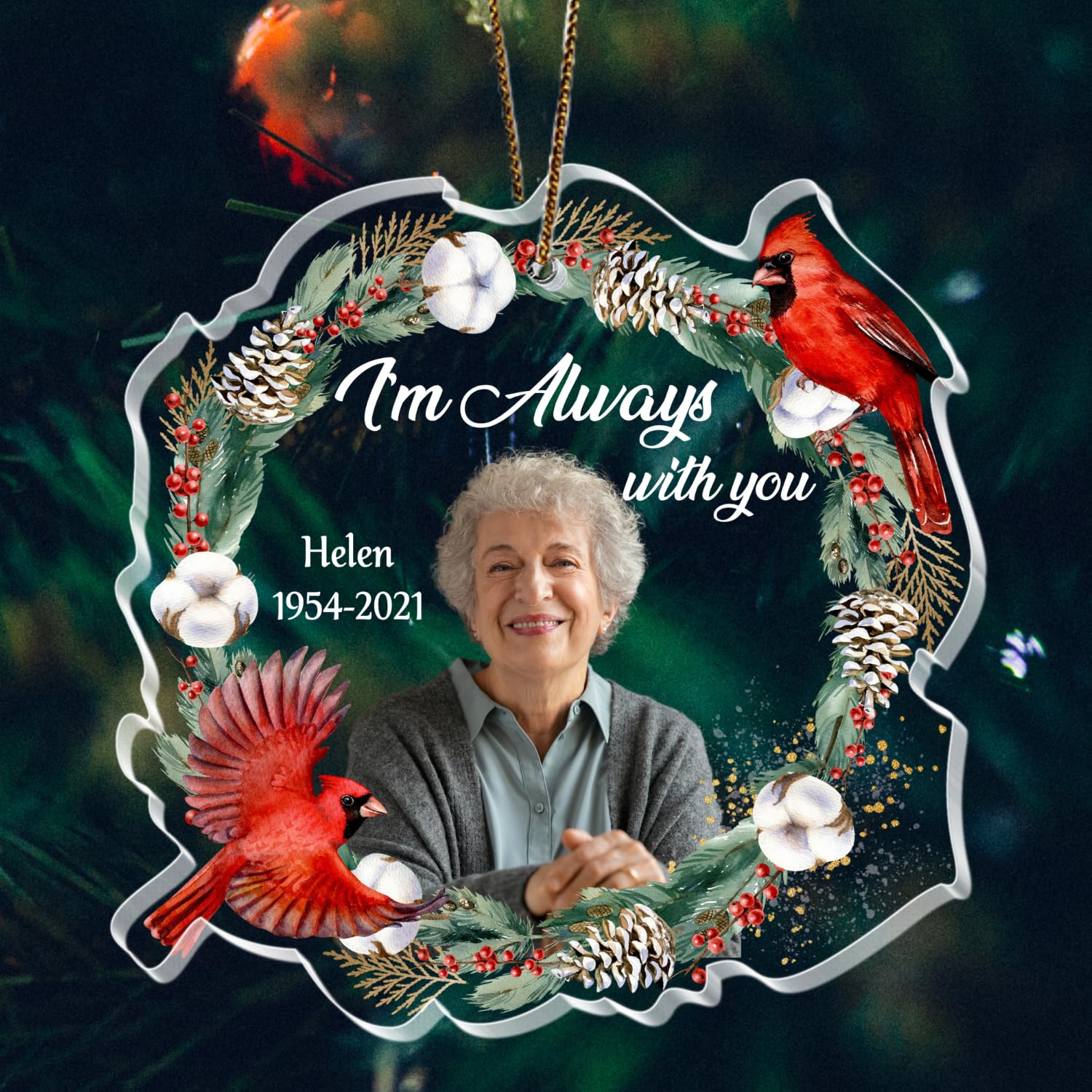 Personalized Photo Memorial Ornament, Customize Memorial Bereavement Gift for Loss Dad Mom, Custom Shaped Acrylic Photo Ornaments for Christmas, I Am Always with You