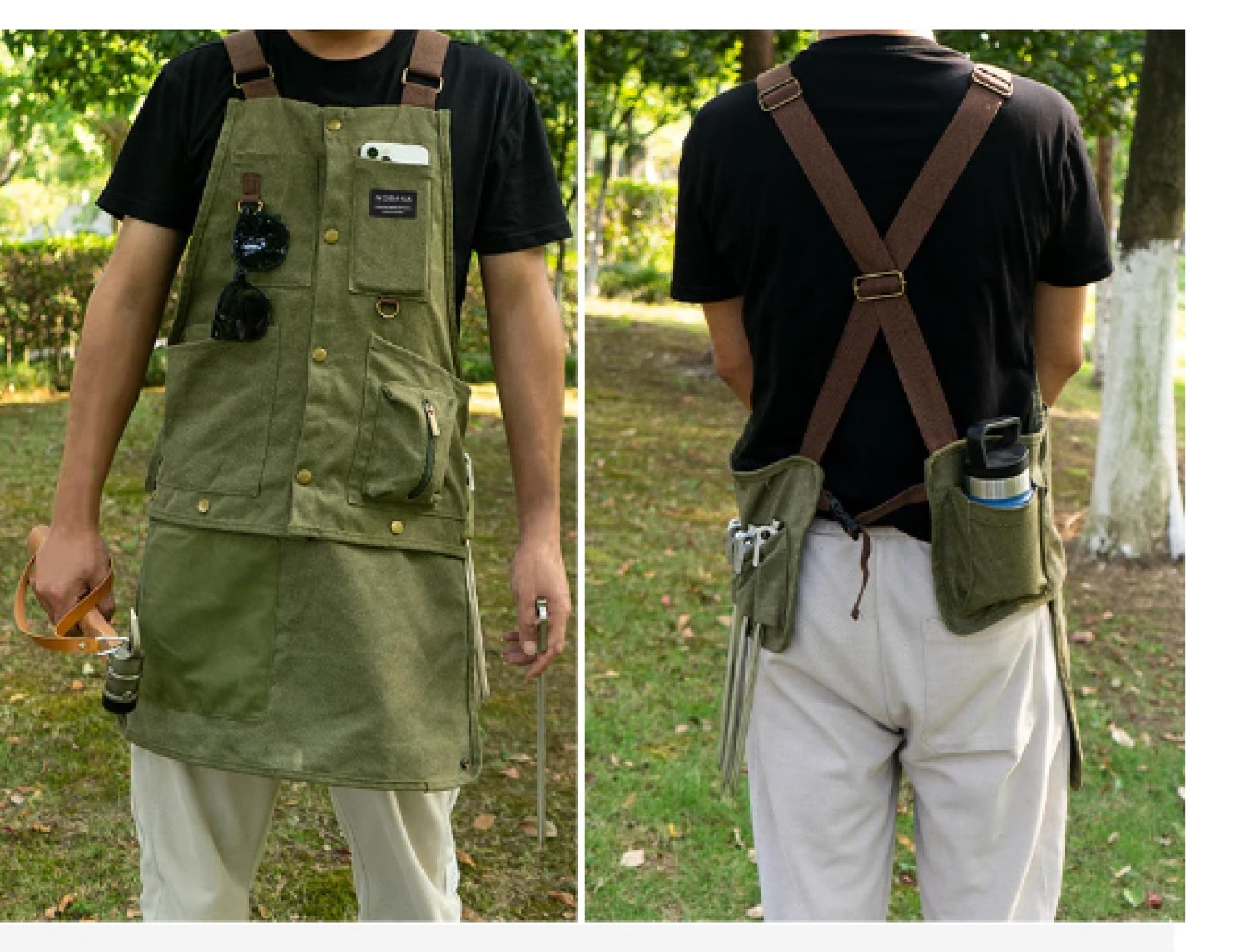 Cuisine Tablier Apron Cuisine pour Pros Chef Tablier pour Hommes Toile Cuir Père Cadeau Tablier