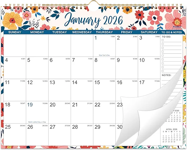 2026 Wall Calendar - Jan 2026 - Dec 2026, 12 Months Hanging Monthly Calendar 2026, 14.8" x 11.57", Twin-Wire Binding, Julian Dates, Large Block, Notes, To-do List, Thick Paper, Perfect for Organizing