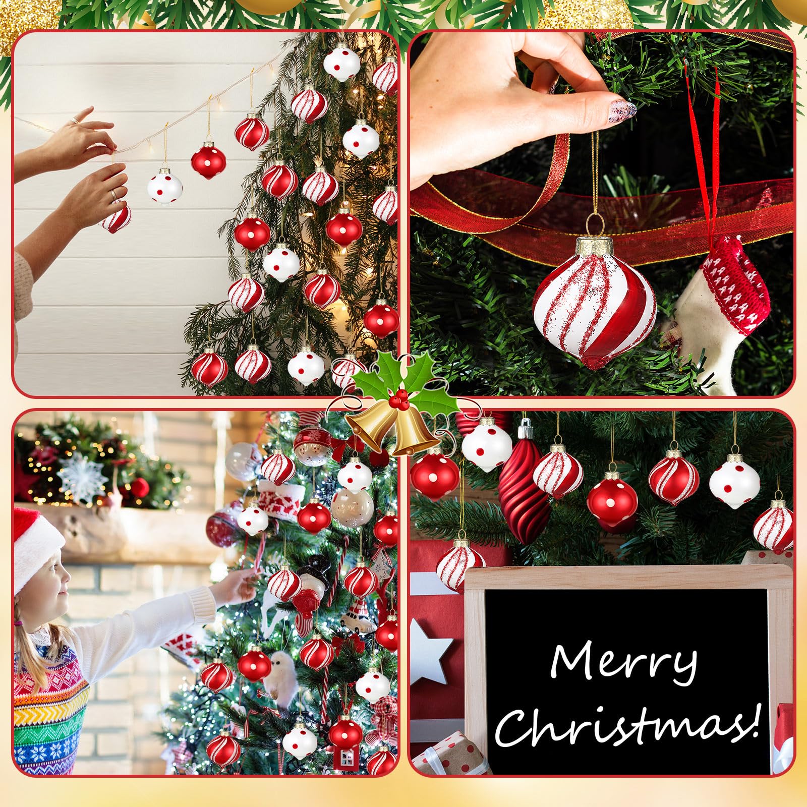 Hungdao Pfefferminz-Süßigkeiten-Ornament-Set – Weihnachtskugeln, Mini-Glasornamente für Innen- und Außenbereich, Baumdekoration, 12 Stück
