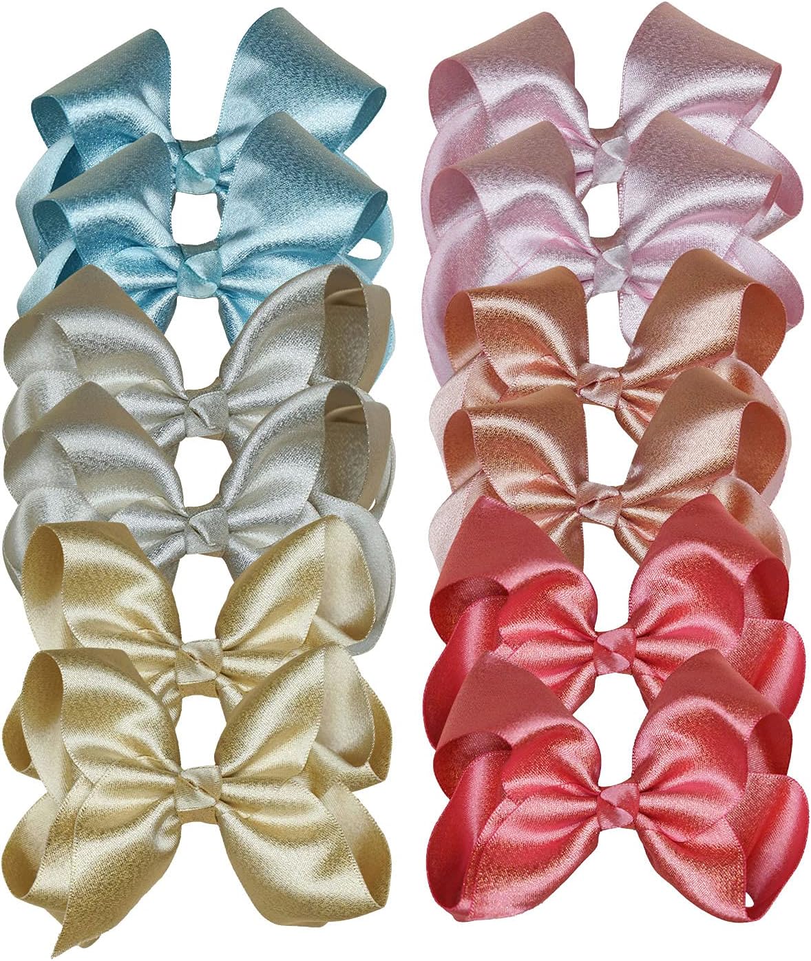 JOYOYO 12 Pcs Boutique Shiny Hair Bows for Girls 4.5 Inch Craft Bows, Gloss Glitter Ribbon Bows Girls Hair Bows, Hair Bow Clips for Toddlers/Little Girls