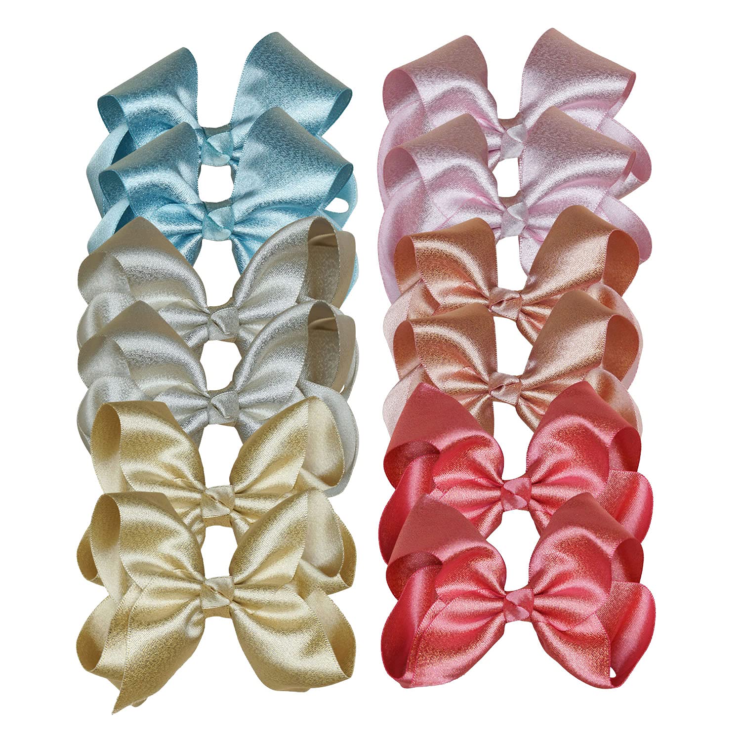 JOYOYO 12 Pcs Boutique Shiny Hair Bows for Girls 4.5 Inch Craft Bows, Gloss Glitter Ribbon Bows Girls Hair Bows, Hair Bow Clips for Toddlers/Little Girls