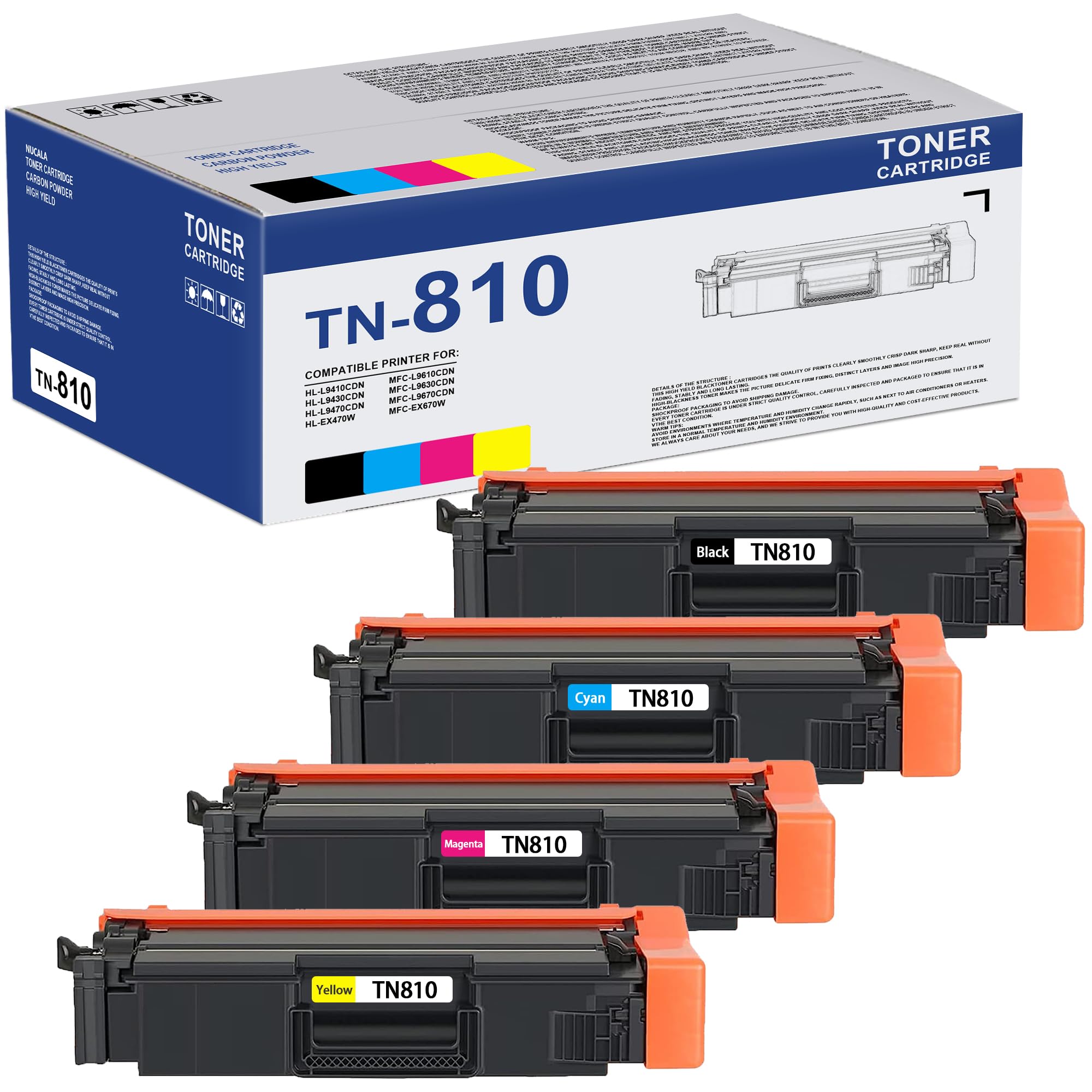 Photo 1 of TN810 TN810XL Toner Cartridge 4-Pack Replacement for Brother TN810 TN-810 TN 810 TN810XL Toner for MFC?L9610CDN HL?L9410CDN HL?L9430CDN HL?L9470CDN MFC?L9630CDN MFC?L9670CDN Printer, TN810BK/C/M/Y