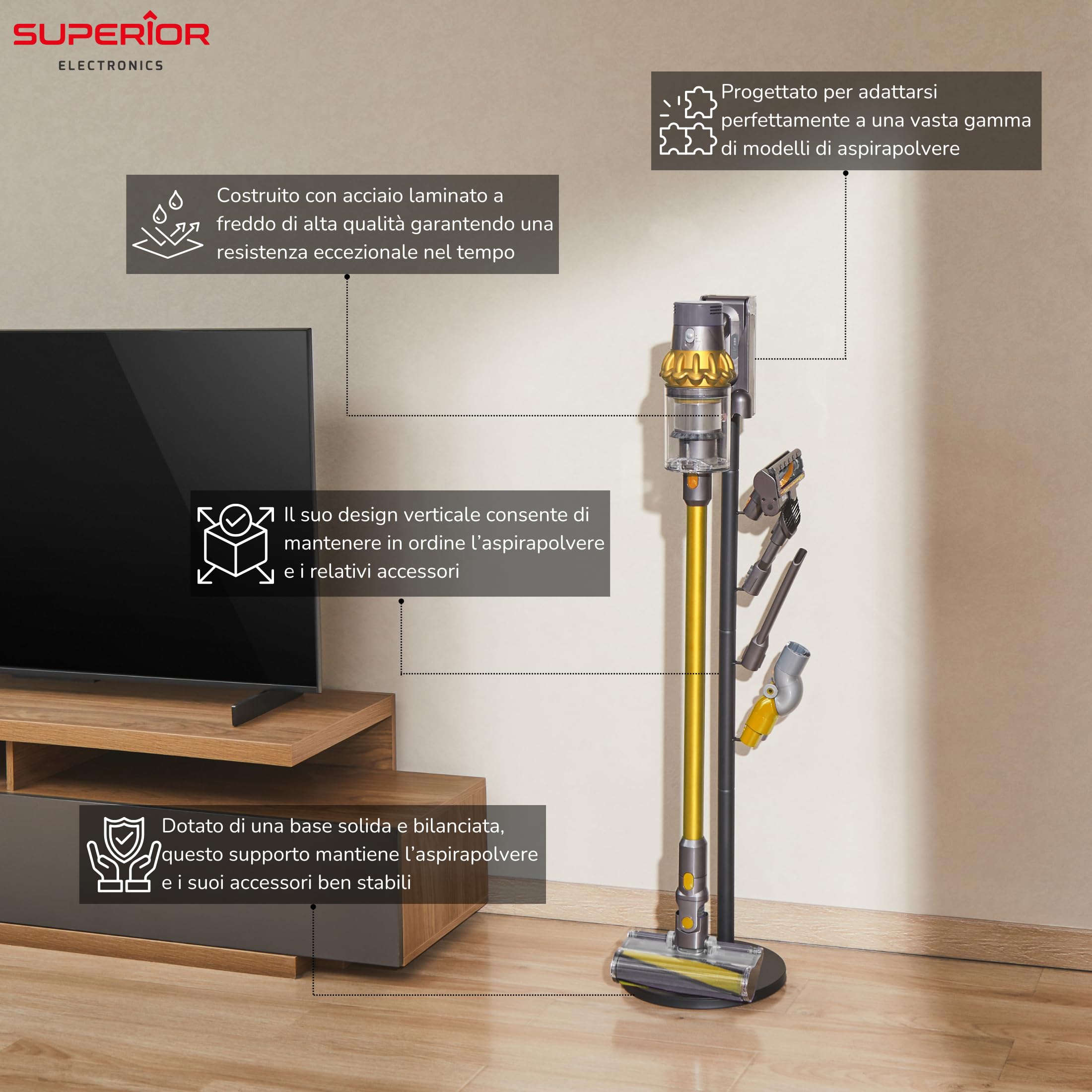 Superior Electronics Vacuum Cleaner Tower Soporte Universal para aspiradora, Gris Antracita