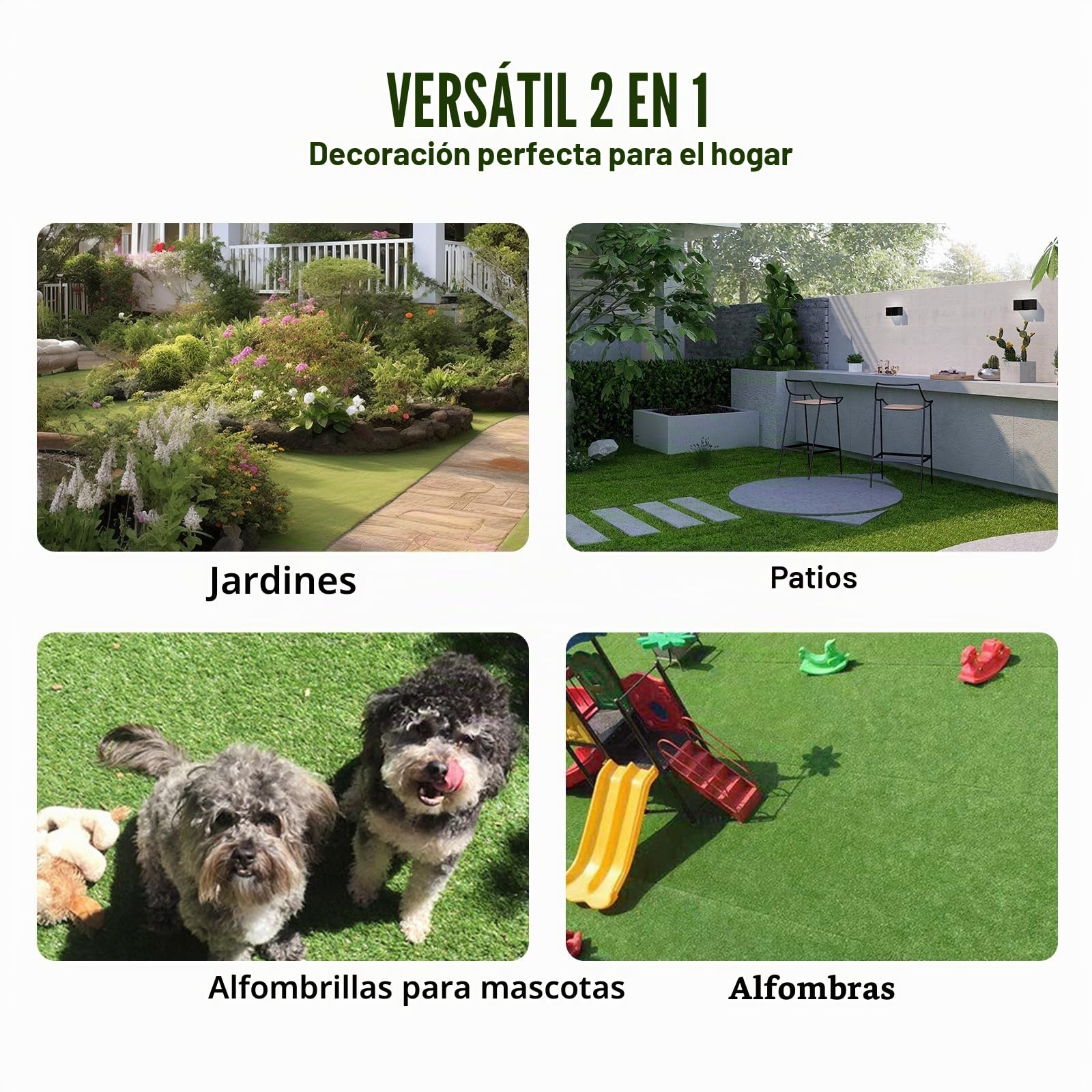VEVOR Césped Artificial Juego de 18 Baldosas Entrelazadas para Interiores y Exteriores 31x31 cm Alfombra de Suelo Autodrenante, Hojas de Hierba 40 mm para Jardín, Parque Infantil, Decoración del Hogar
