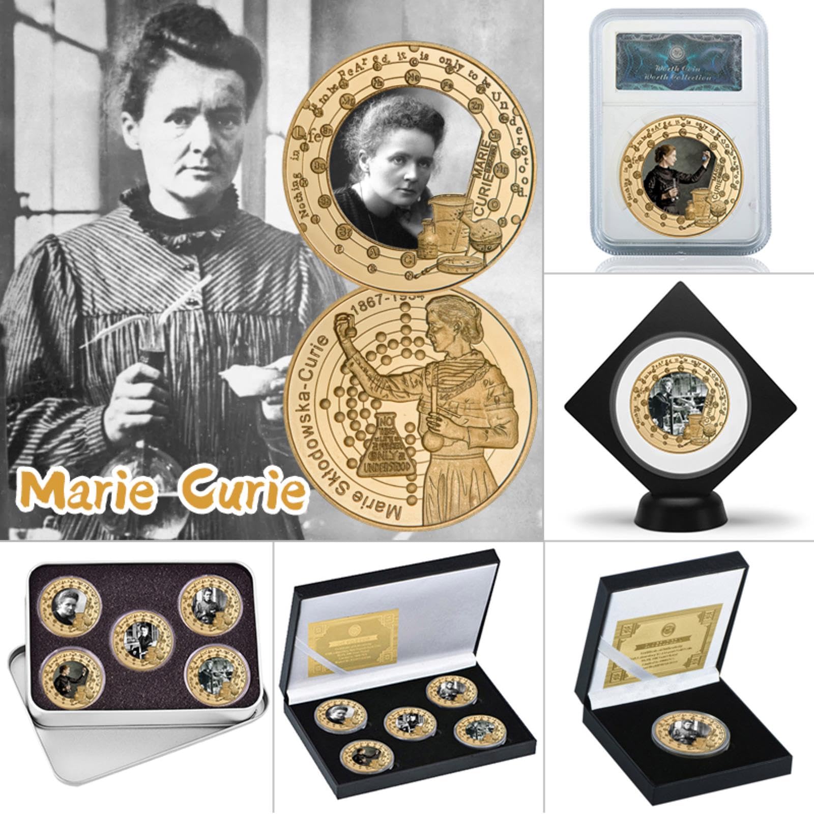 Billet Commémoratif Marie Curie En PVC Motif Doré - Objet Scientifique De Collection