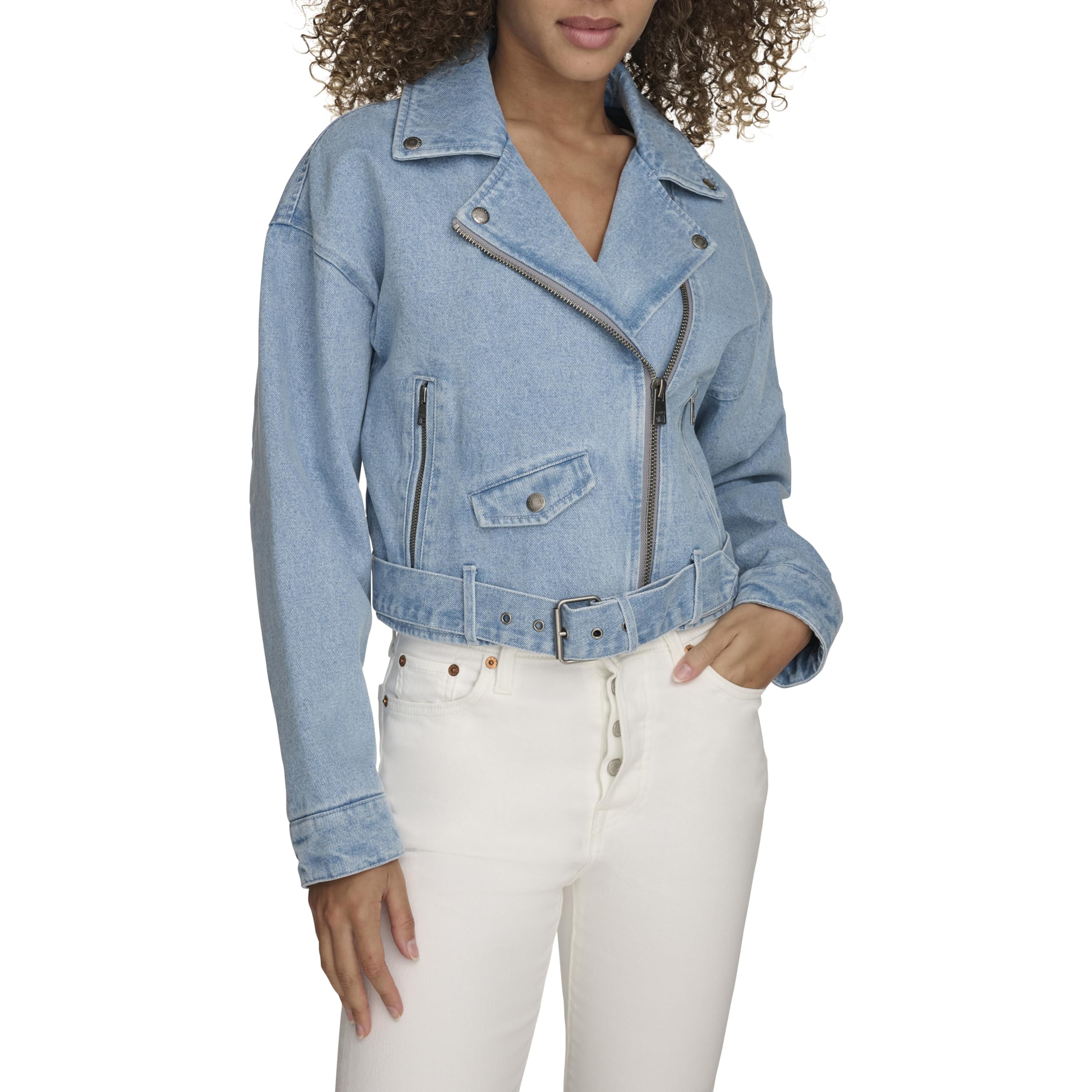 Levi's Women's Cropped Denim Moto, Light Wash Denim, Large