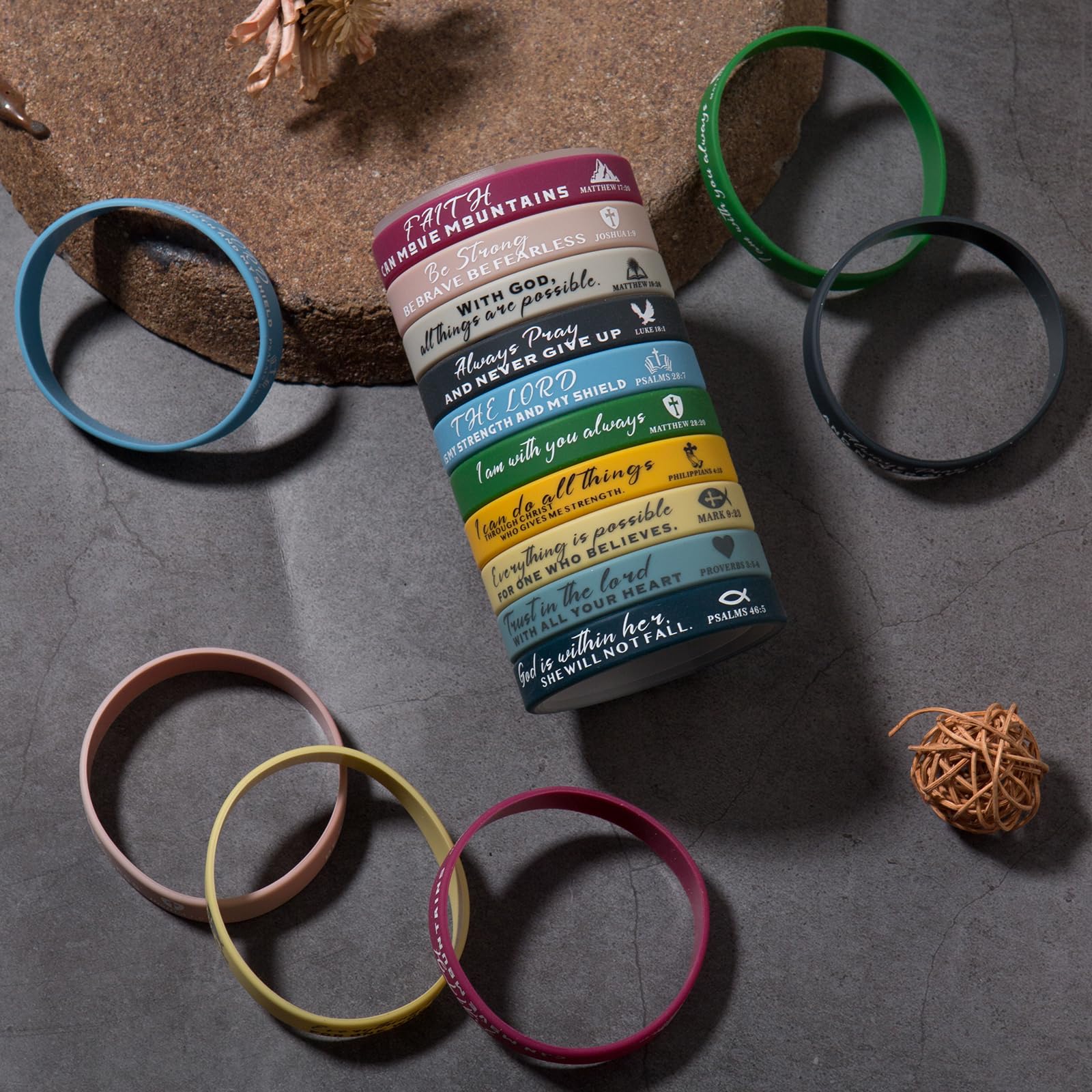 QEERBSIN Unisex Bible Verses Bracelets, 100pcs Silicone Wristbands, 8 Inch, Fresh Color, Family, Friends, Church Members, Kids, Adults, Religious Individuals