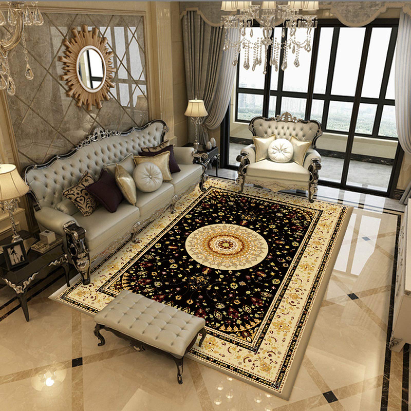 Tapis antidérapant de style ethnique NF Big Carpets grand format rétro pour chambre