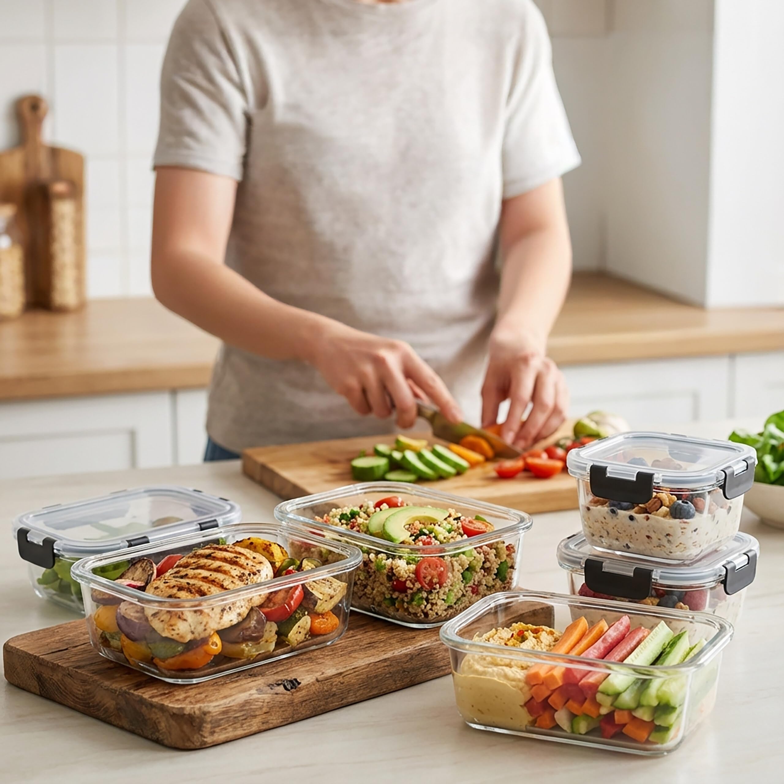Relaxdays Set 10 contenitori Vetro, ermetici, 2 Misure, di per Alimenti
