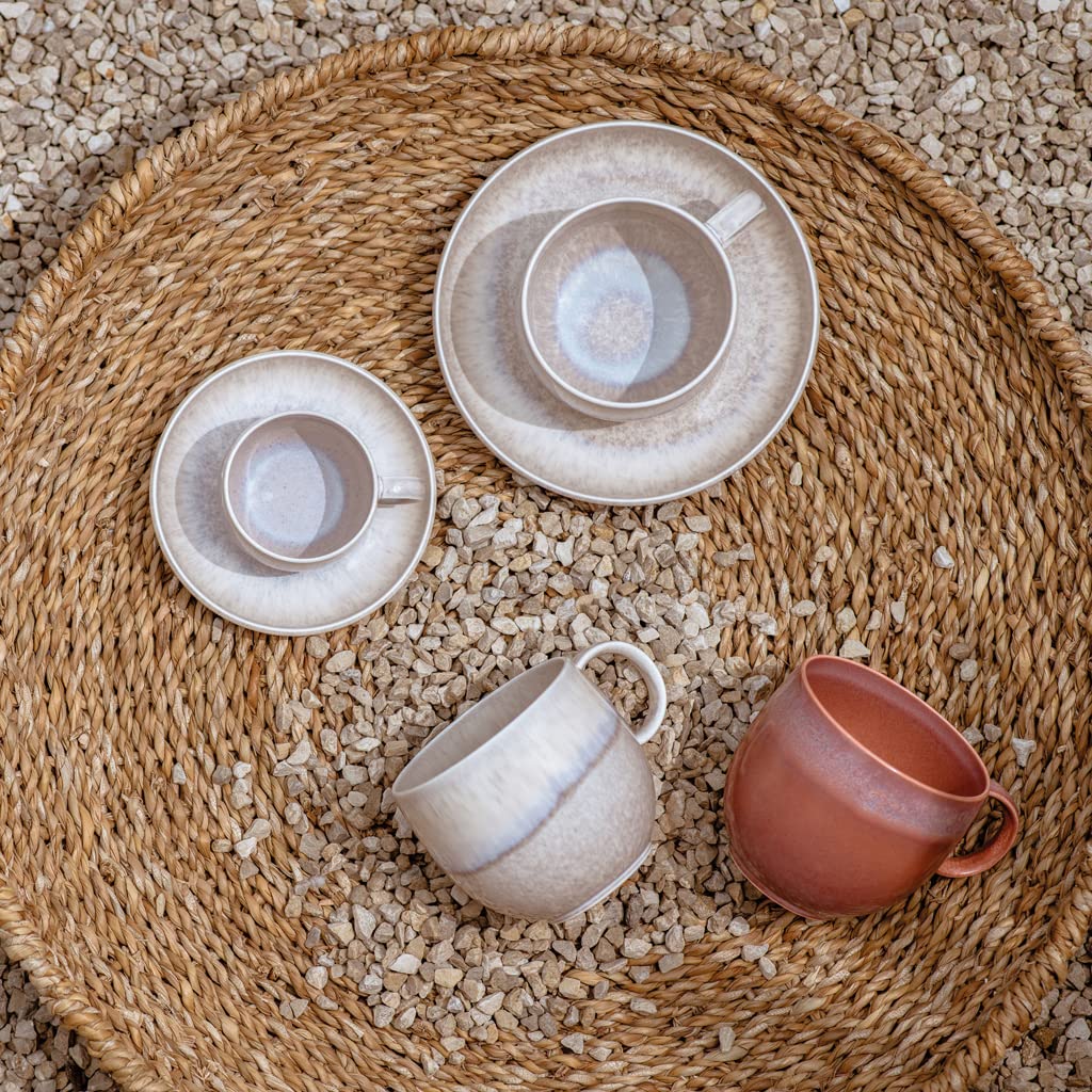 Villeroy & Boch like. by Perlemor Sand Kaffeeuntertassen 6er Set, 16 x 3 cm, Untertasse im Pottery Look mit Effektglasur, Premium Porzellan