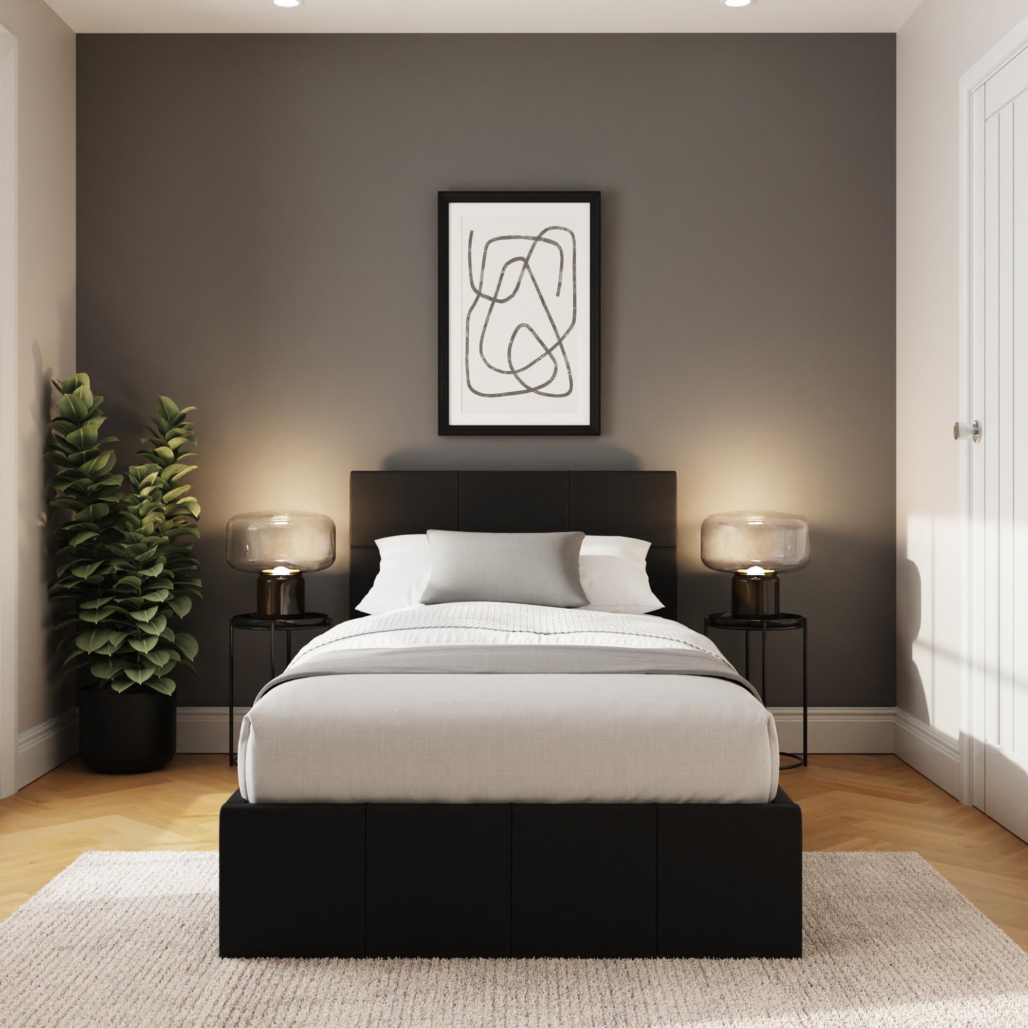 GFW Classic Leather Upholstered Ottoman Storage Bed, Gas End Lift & Under Bed Storage, Single, Faux Leather, Black