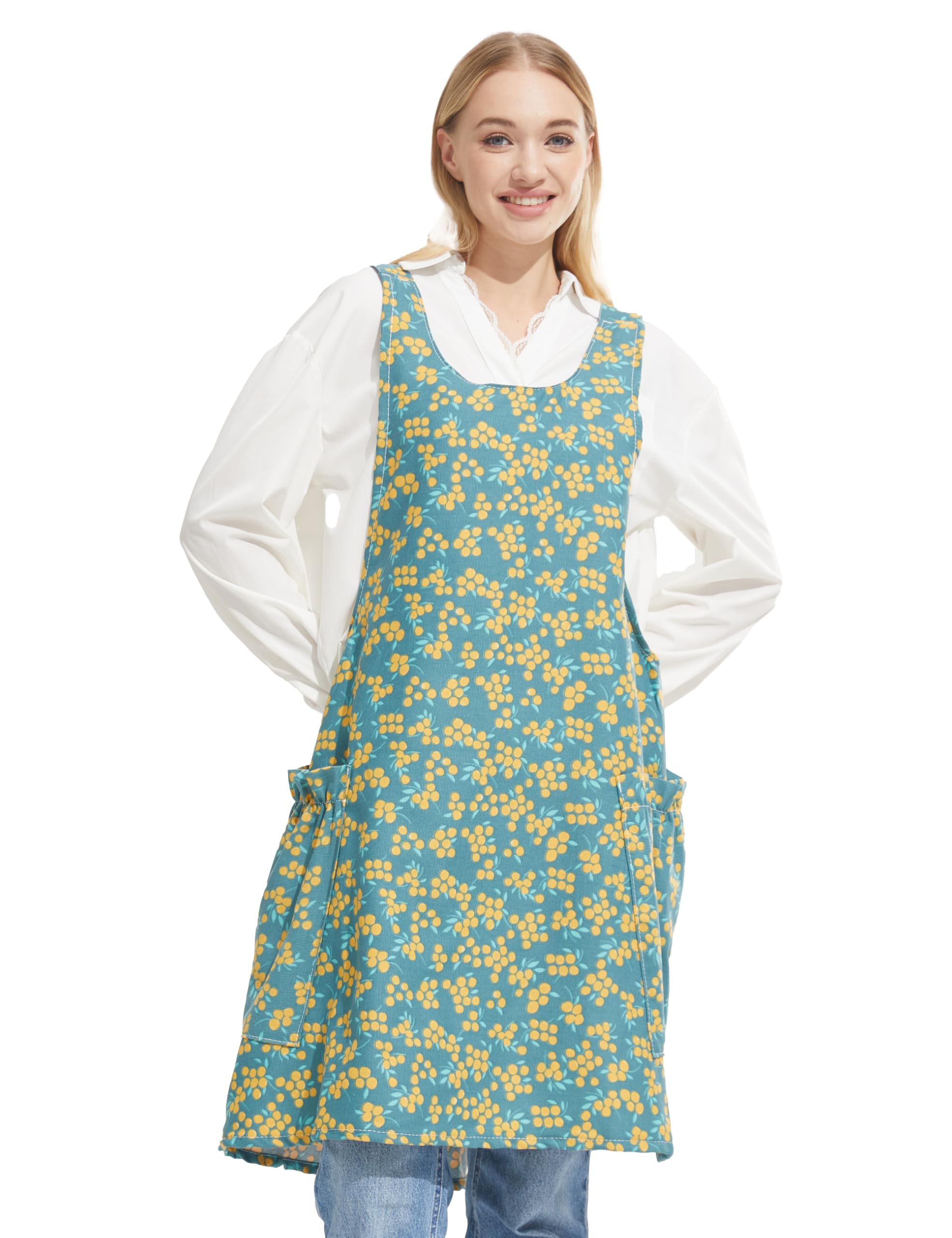 Cozy Adjustable Cross Back Aprons for Women with Pockets Cotton Linen Cooking Kitchen Baking