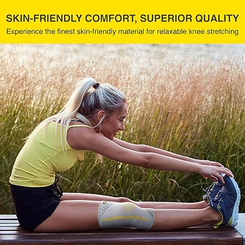 Miniatura 5 de Bracoo Rodillera, soporte de manga de compresión con estabilizadores laterales para hombres y mujeres, soporte ligero y transpirable, dolor de