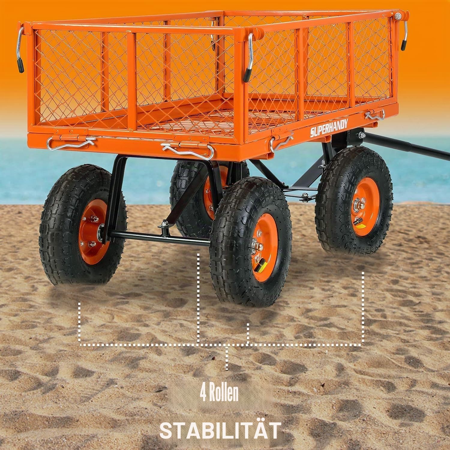 SuperHandy Garten-Transportwagen, 180 kg Tragkraft, abnehmbare Seitennetze | Für Garten, Hof, Strand und Baustelle; ideal für Werkzeuge, Pflanzen, Einkäufe und Ausrüstung