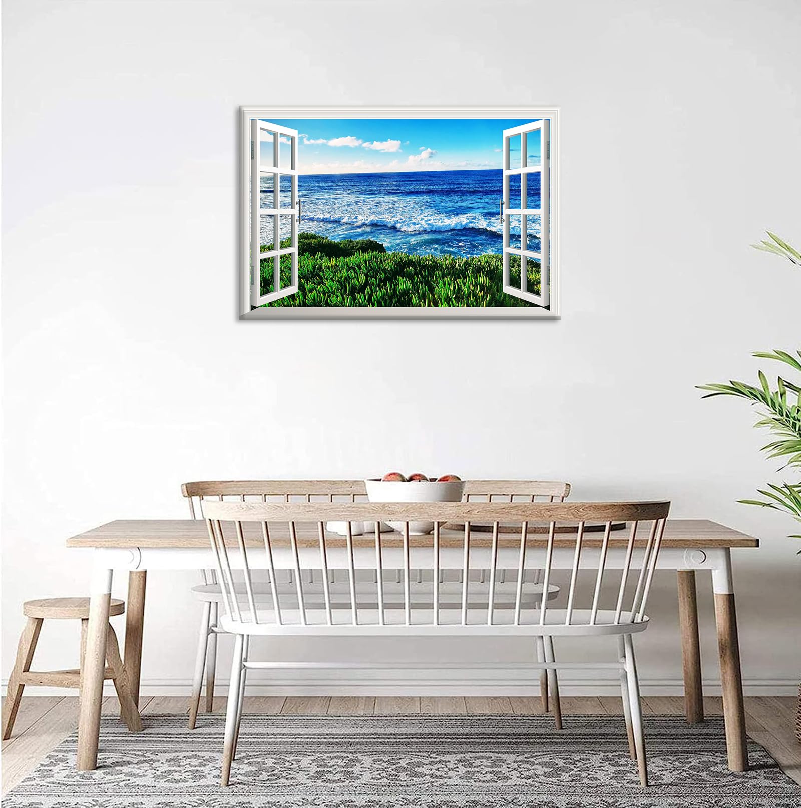 Amazon.co.jp: 窓枠スタイル海の景色アート製図板風景画壁掛け
