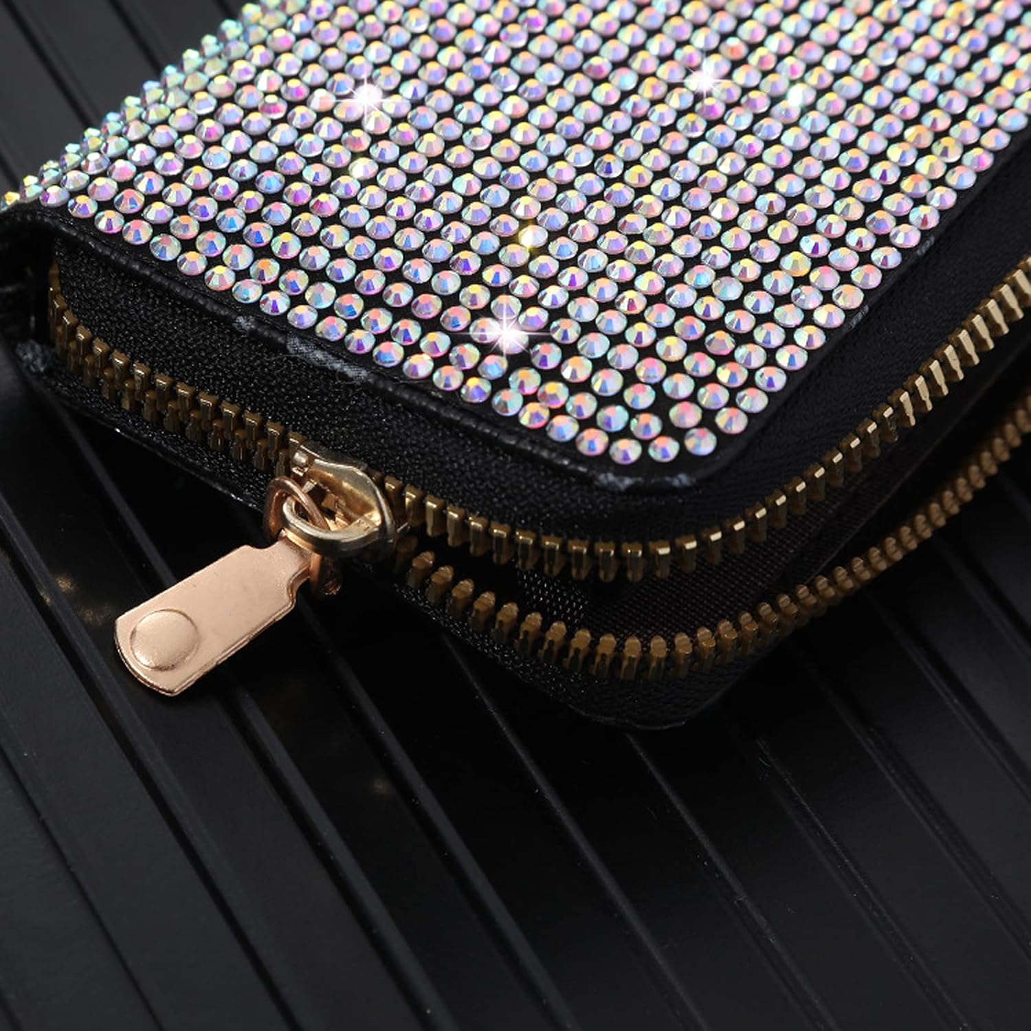 Women's Rhinestone Credit Card Holder Fashion Zipper RFID Card Case Organizer Bling Sparkle Slim Small Pouch Wallet - Image 3