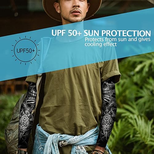Vista 13 de Aresvns Halloween Makeup Tattoo sleeves, Premium Cooling Arm Sleeves for Men and Women UV Sun Protection Arm Sleeves Guardián