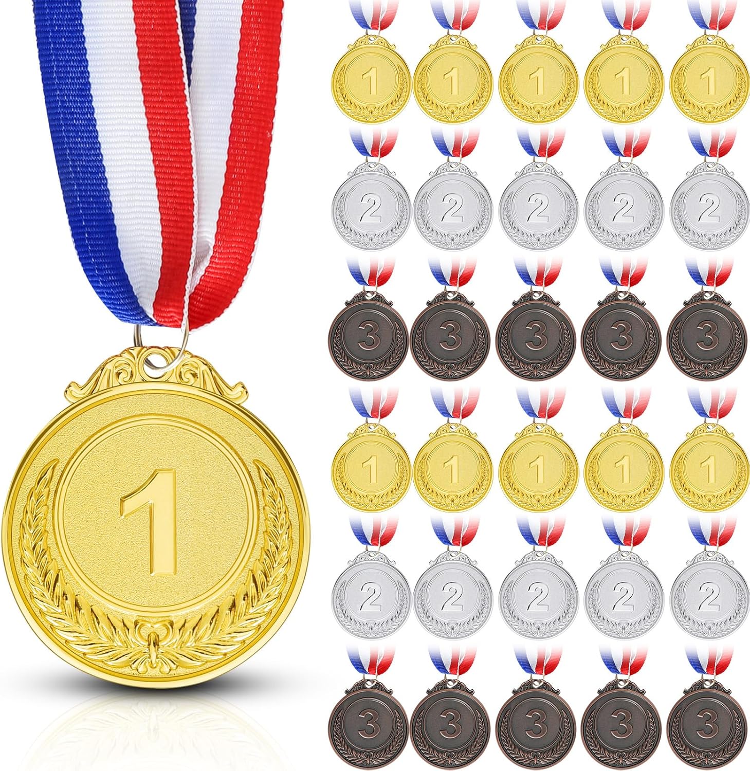 30Pcs Gold Silver Bronze Medals for Kids,1st 2nd 3rd Place Medals with Neck Ribbon Medals for Awards for Kids Adults Sports Competitions Tournaments Party,2 Inch