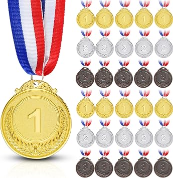 30Pcs Gold Silver Bronze Medals for Kids,1st 2nd 3rd Place Medals with Neck Ribbon Medals for Awards for Kids Adults Sports Competitions Tournaments Party,2 Inch