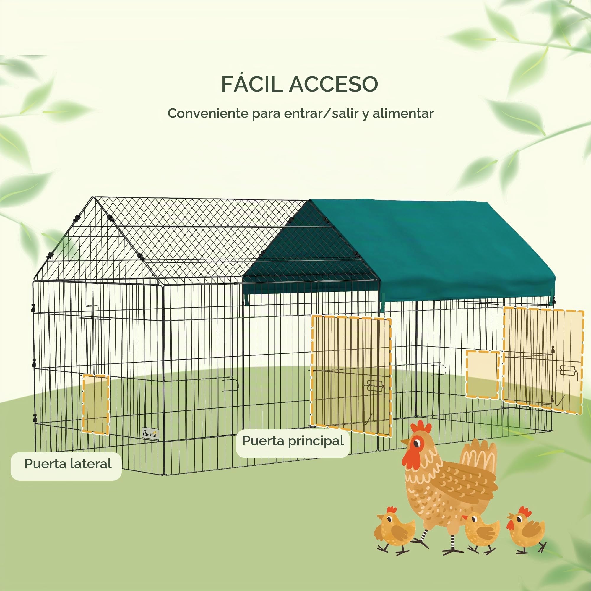 PawHut Gallinero metálico con Cubierta 87" x 34" x 41" Verde