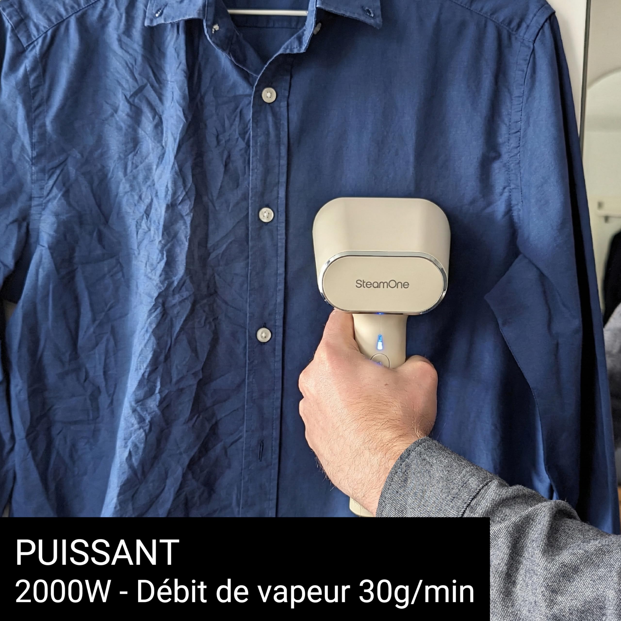 STEAMONE - Steamer Défroisseur à vapeur 2000W, 30g/min - Fer portatif - Capacité 400 ml - Élimine 99,99% d'impureté - Prêt en 30s - Cable 3m - Format compact - KARL XL - CREAM400