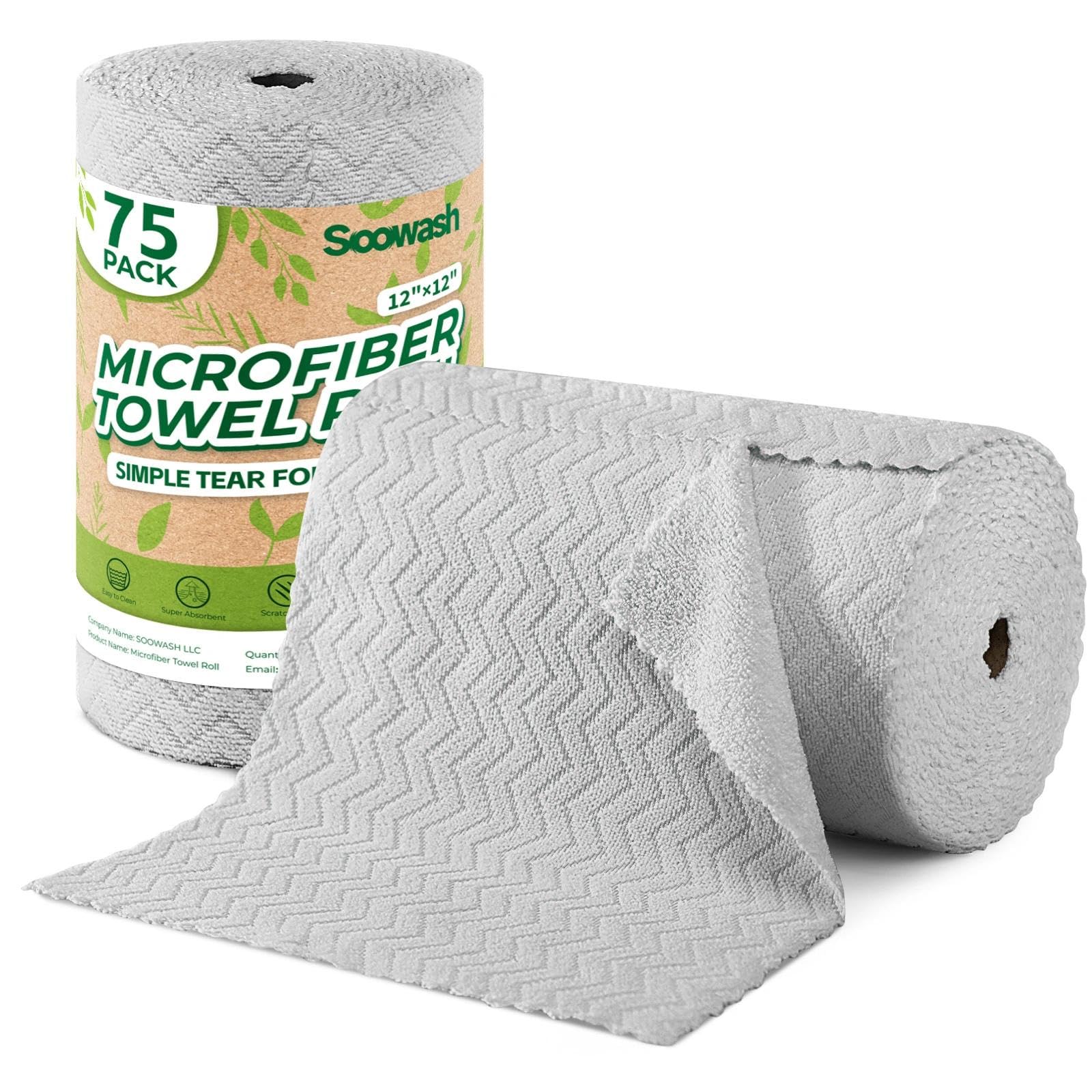 Microfiber Cleaning Cloths Roll 75 Pack Tear Away Microfiber Towels Roll 12 x 13 Lint Free Rags Reusable