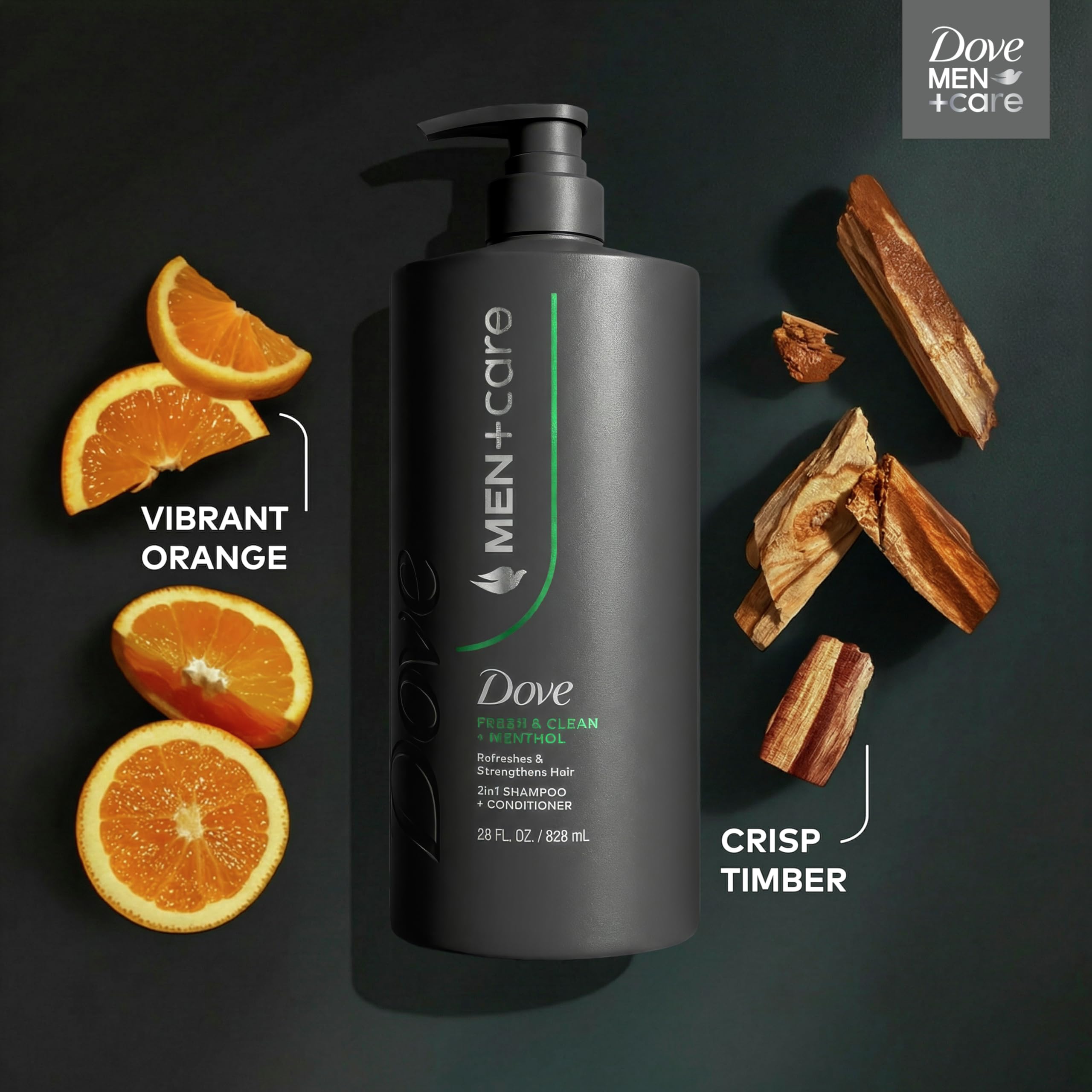 DOVE MEN + CARE Shampoo 1 count Fresh + Clean for Hair Refreshing & Strengthening, with Menthol, 28 fl oz