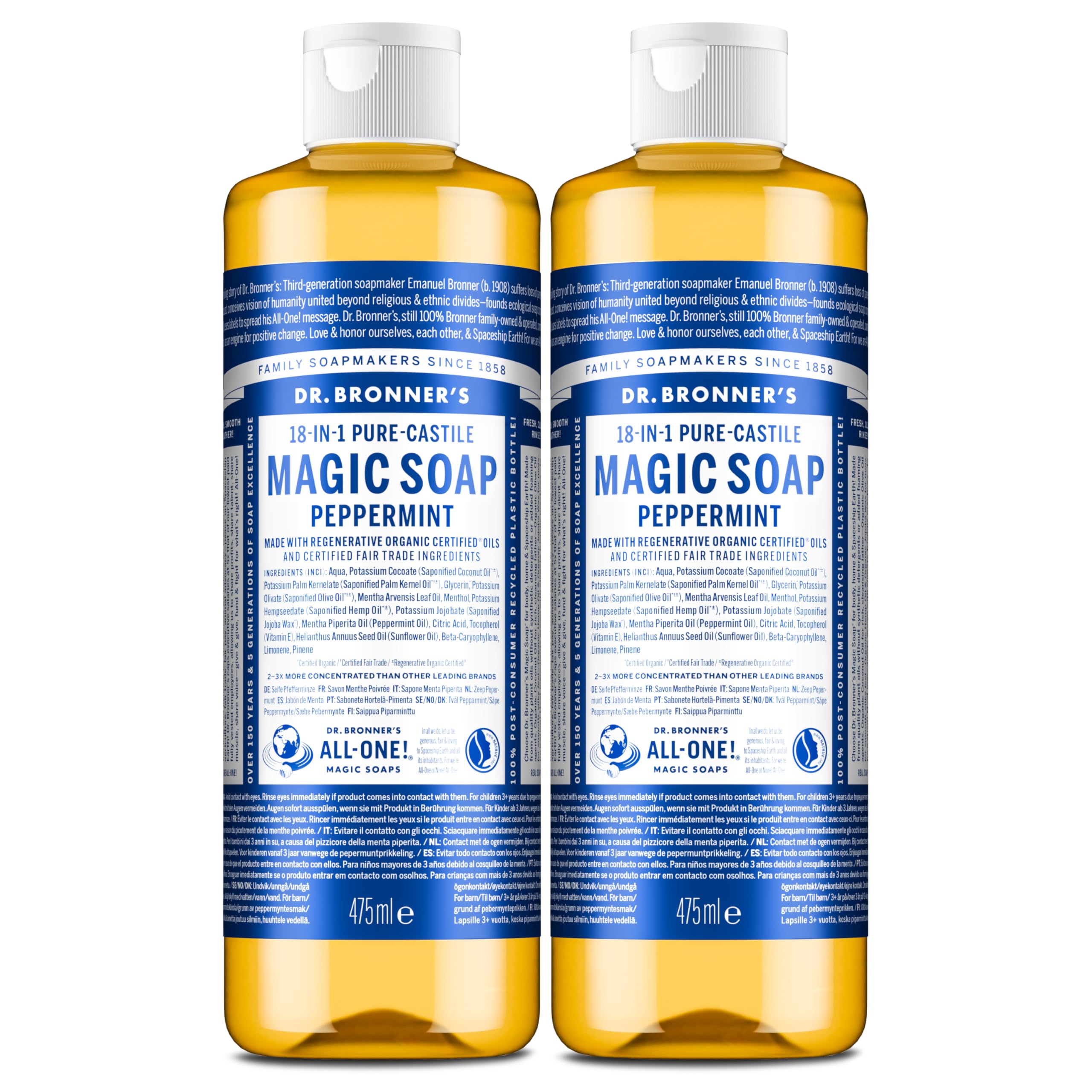 Dr Bronner Organic Peppermint All-One Magic Soap 475ml - 4 Pack