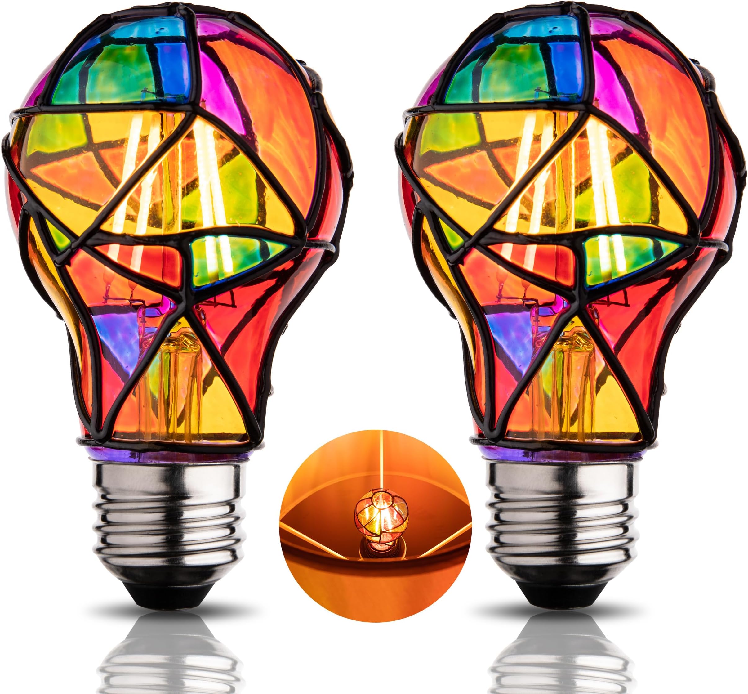 Stained Glass Light Bulb,Rainbow Painted Light Bulb,Mosaic Light Bulb,4W 120V,Multi Colored Colorful Light Bulb Indoor,Fun Romantic Light Bulbs,Unique Decorative Light Bulbs
