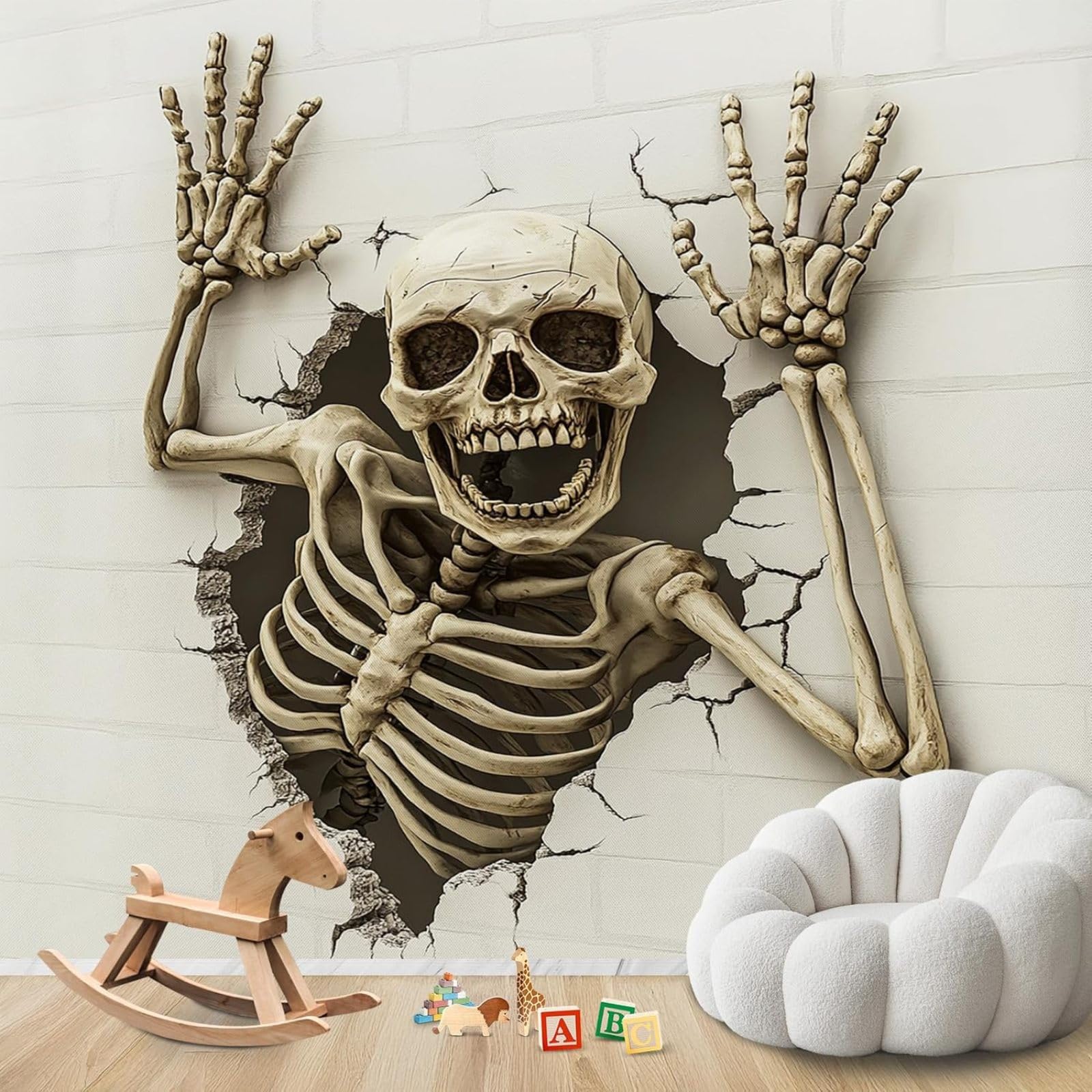 hgjdjhnf Photo Wallpaper 3D Effect Skeleton Funny Scary Wallpaper Non-Woven Modern Living Room Bedroom Children's Room Wall Decoration Motif,400cmx280cm Stickers - Frameless Painting - Poster