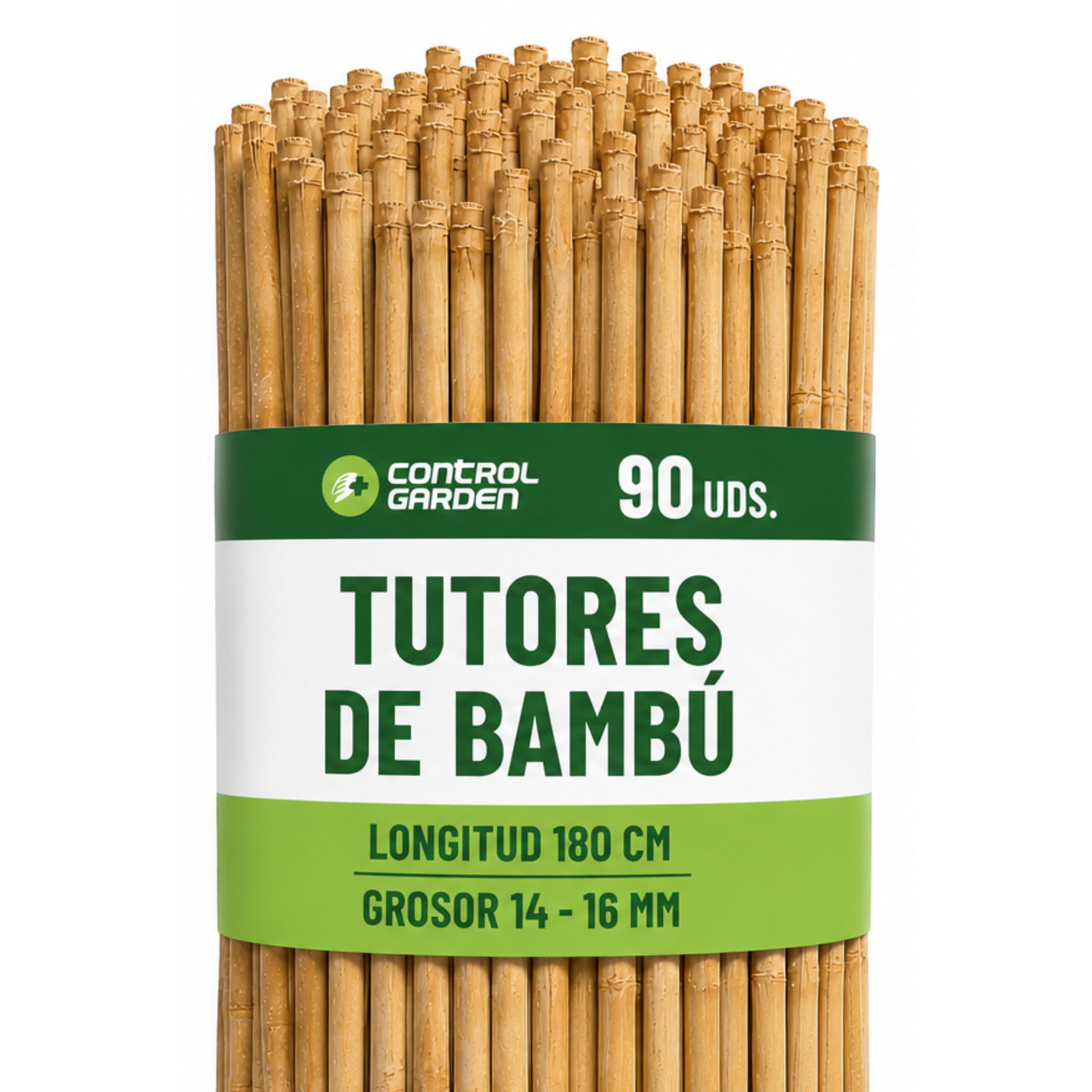CONTROL GARDEN 90 Tutores de Bambu para Plantas 180 cm Grosor 14-16 cm | Cañas Estacas Natural para Tomateras, Enredaderas y Sujetar Cultivos | Varas Resistentes Huerto y Jardin