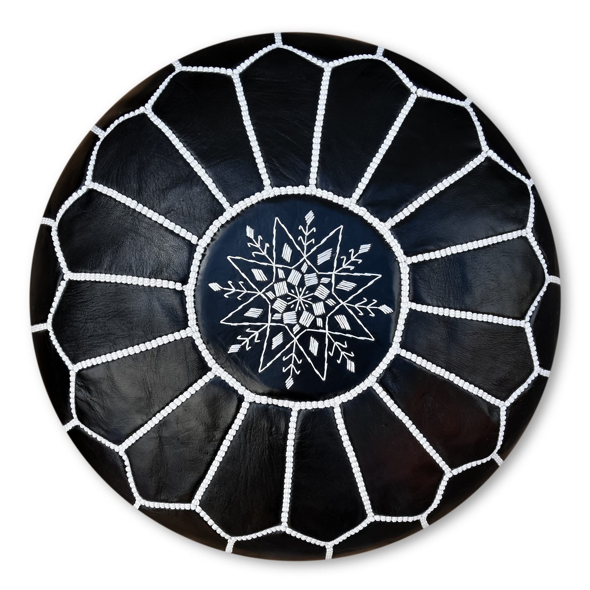 Poufs&Pillows Premium Echt Leder Pouf - Handgefertigt - gefüllt geliefert - Ottoman Sitzsack Fußhocker (Schwarz)