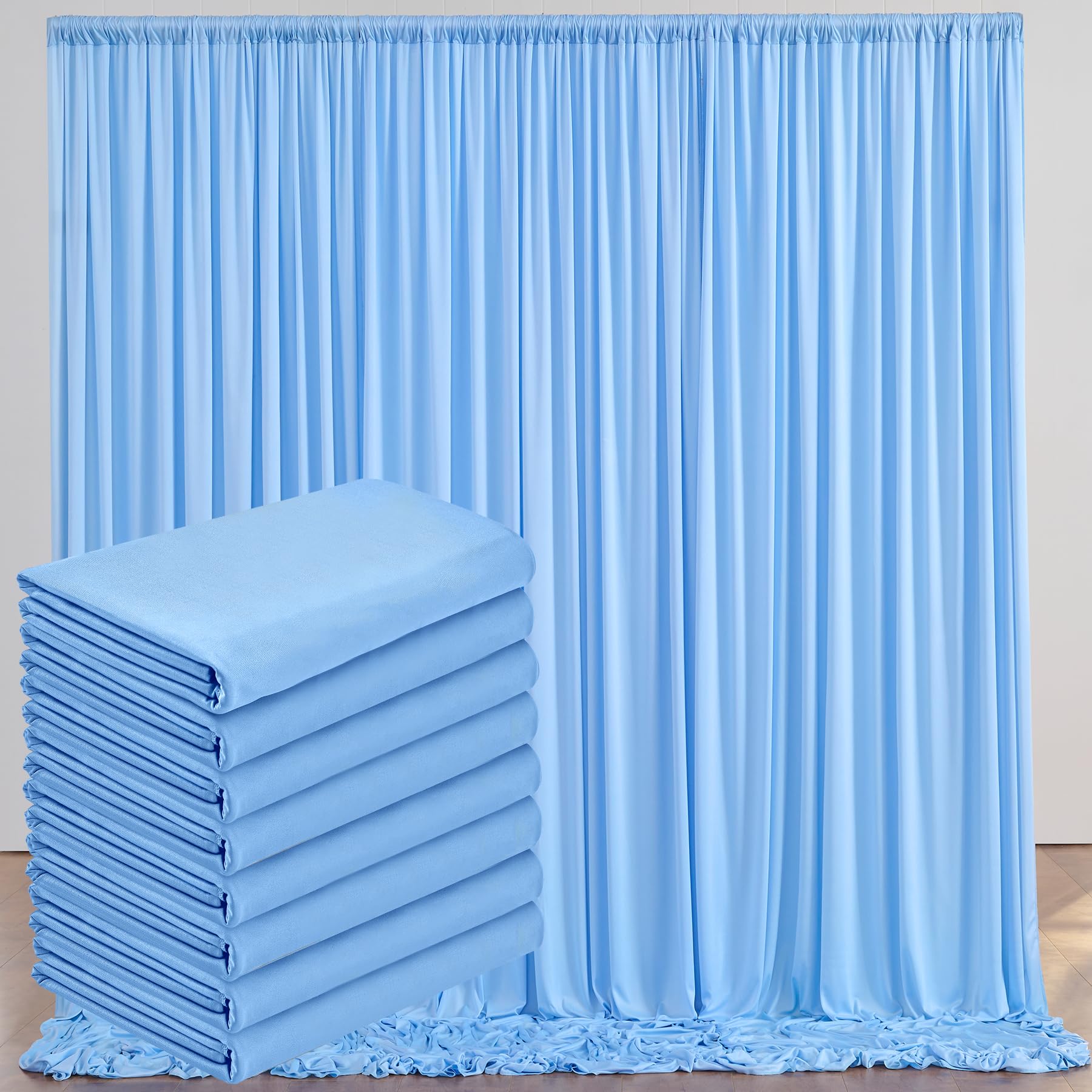 40x10ft Baby Blue Backdrop Curtains for Parties, 8 Panels 5x10ft Wrinkle-Free Polyester Background Curtains for Wedding, Birthday, Baby Shower,