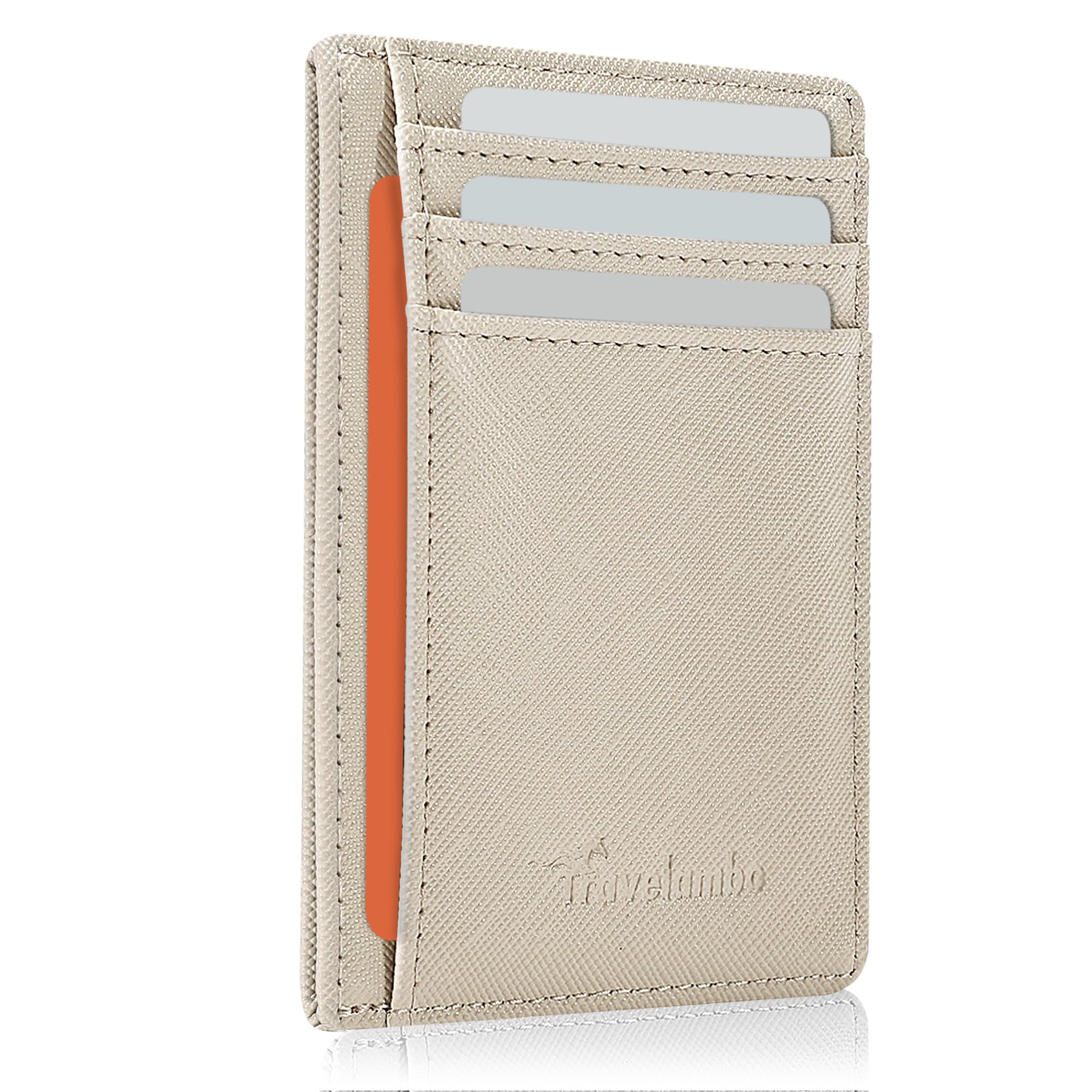 Travelambo Front Pocket Minimalist Leather Slim Wallet RFID Blocking Medium Size