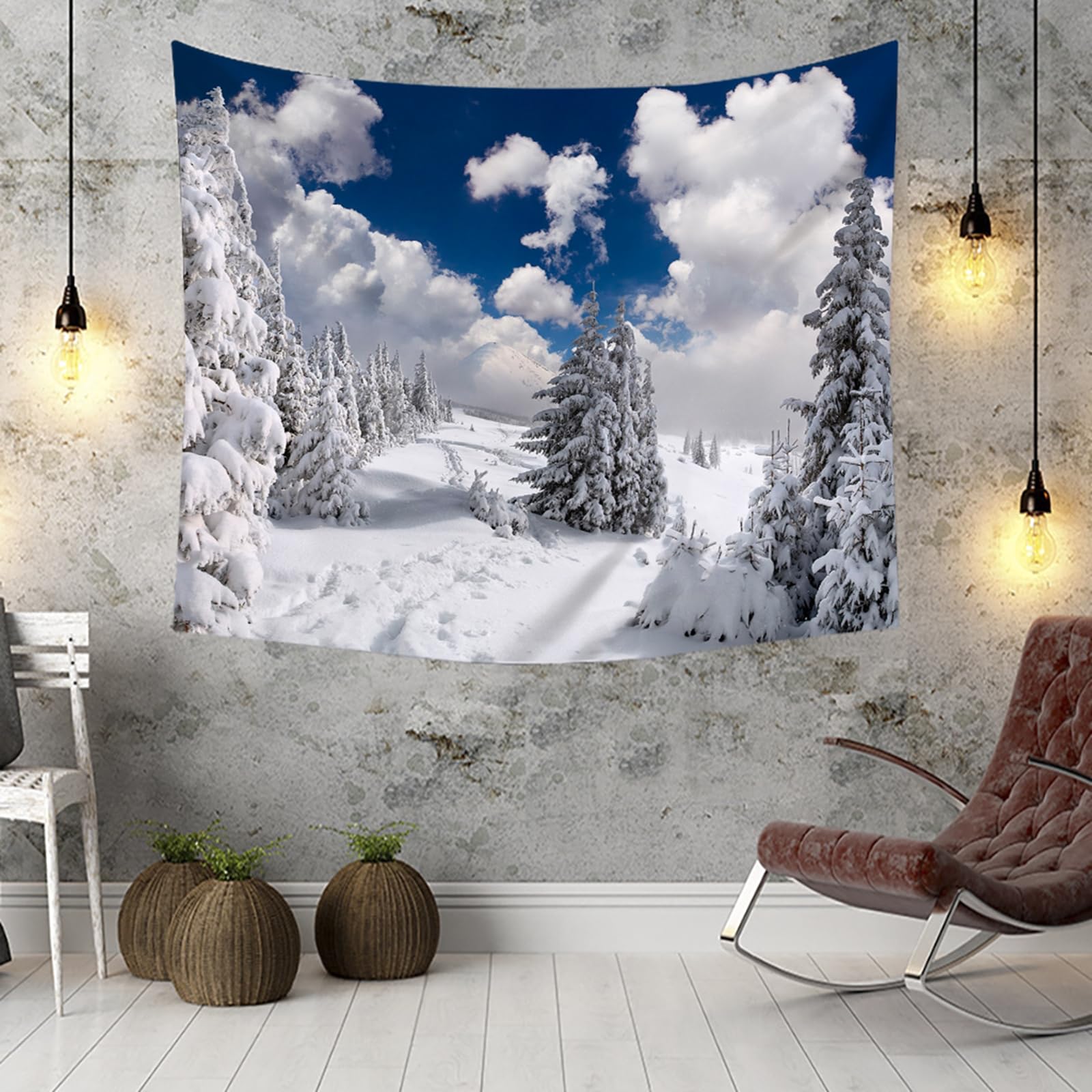RDSGYZ Gobelin duży 300 x 256 cm, ozdoba na ścianę, chusta na ścianę, motyw zimowych gór, białych chmur i drzew, zasłona ścienna, dekoracja ścienna, do pokoju dziecięcego, sypialni, salonu