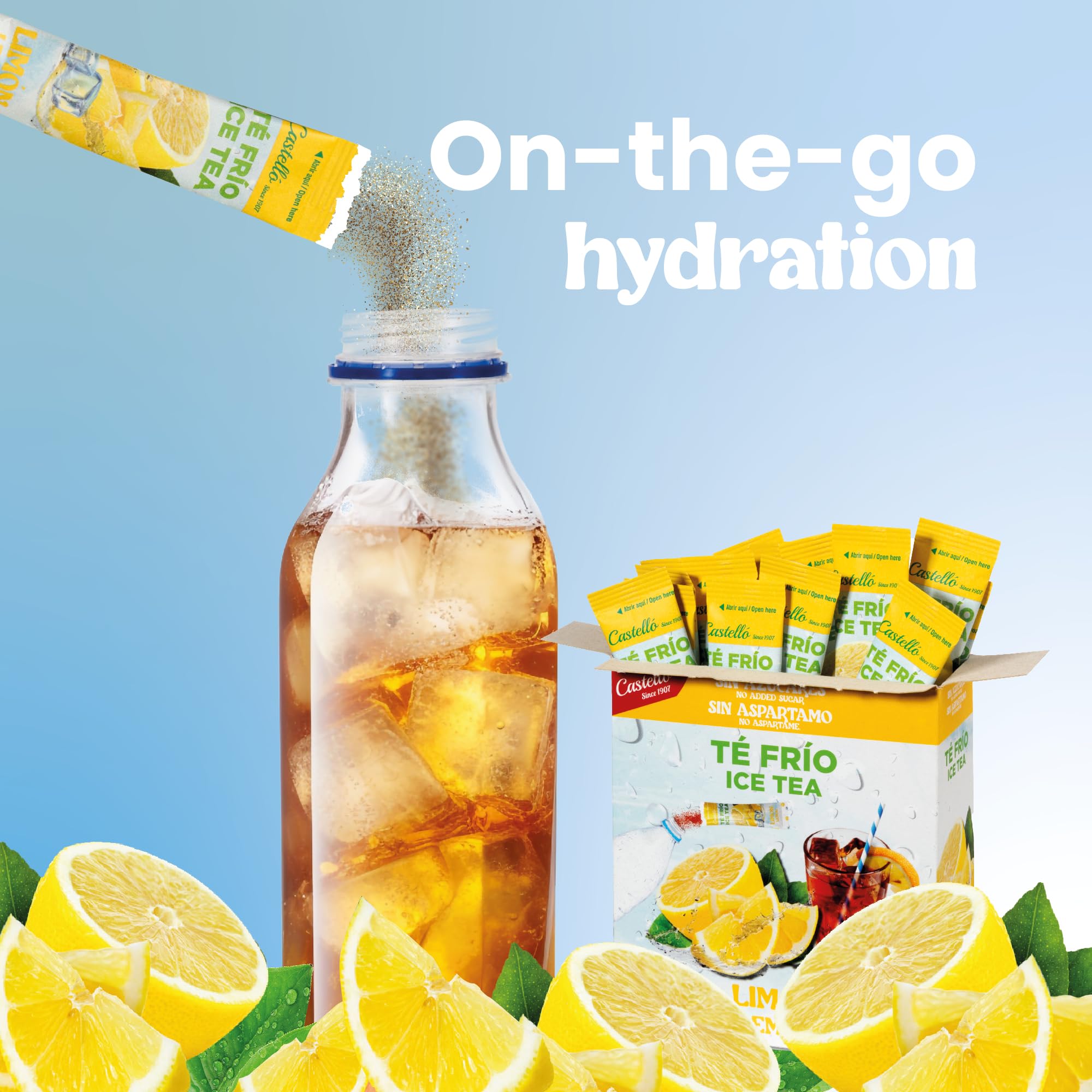 Castello since 1907 Té Frío (Ice Tea - Iced Tea) Zero & Instantáneo | Limón | 15 sobres | 1 sobre = 500 ml de Té | 0 Calorías | 0 Azúcar | 0 Aspartamo