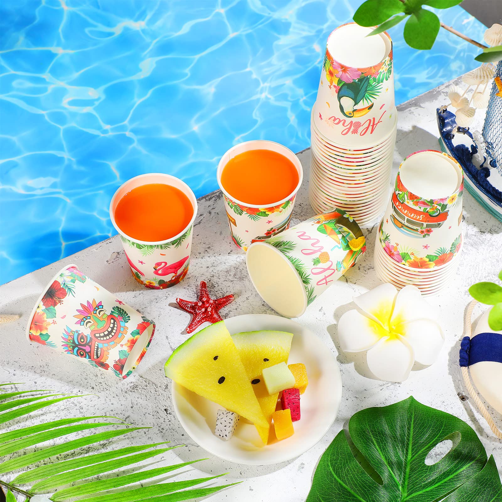 Roshtia 100 Pieces Summer Party Paper Cups Bulk 9 Oz Hawaiian