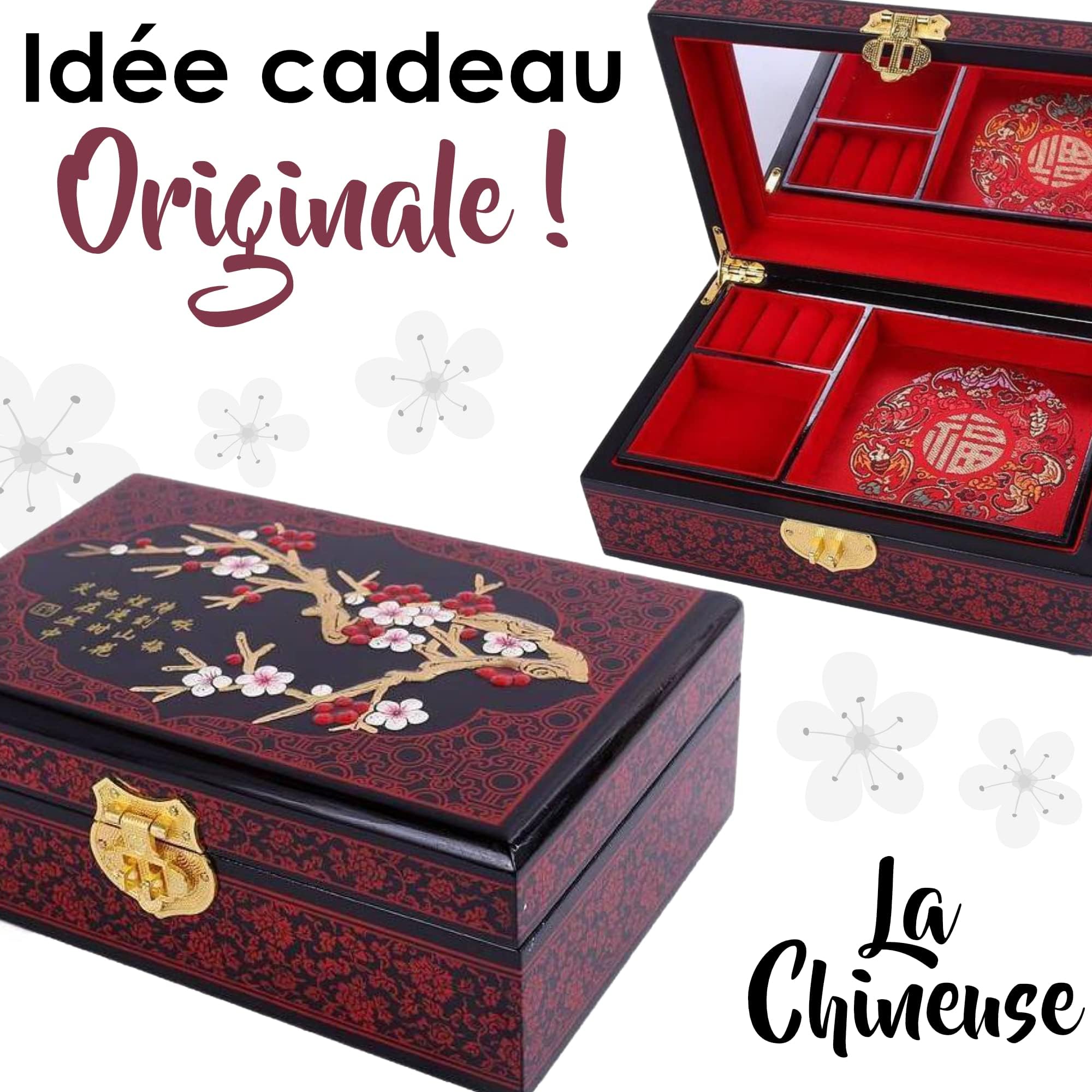 lachineuse - Schmuckschatulle in Form einer Kirschblüte - Schmuckkästchen und Schmuckkästchen aus lackiertem Holz - Asiatische Dekoration - Geschenkbox für Damen - Dekorationsgegenstand - Geschenkidee