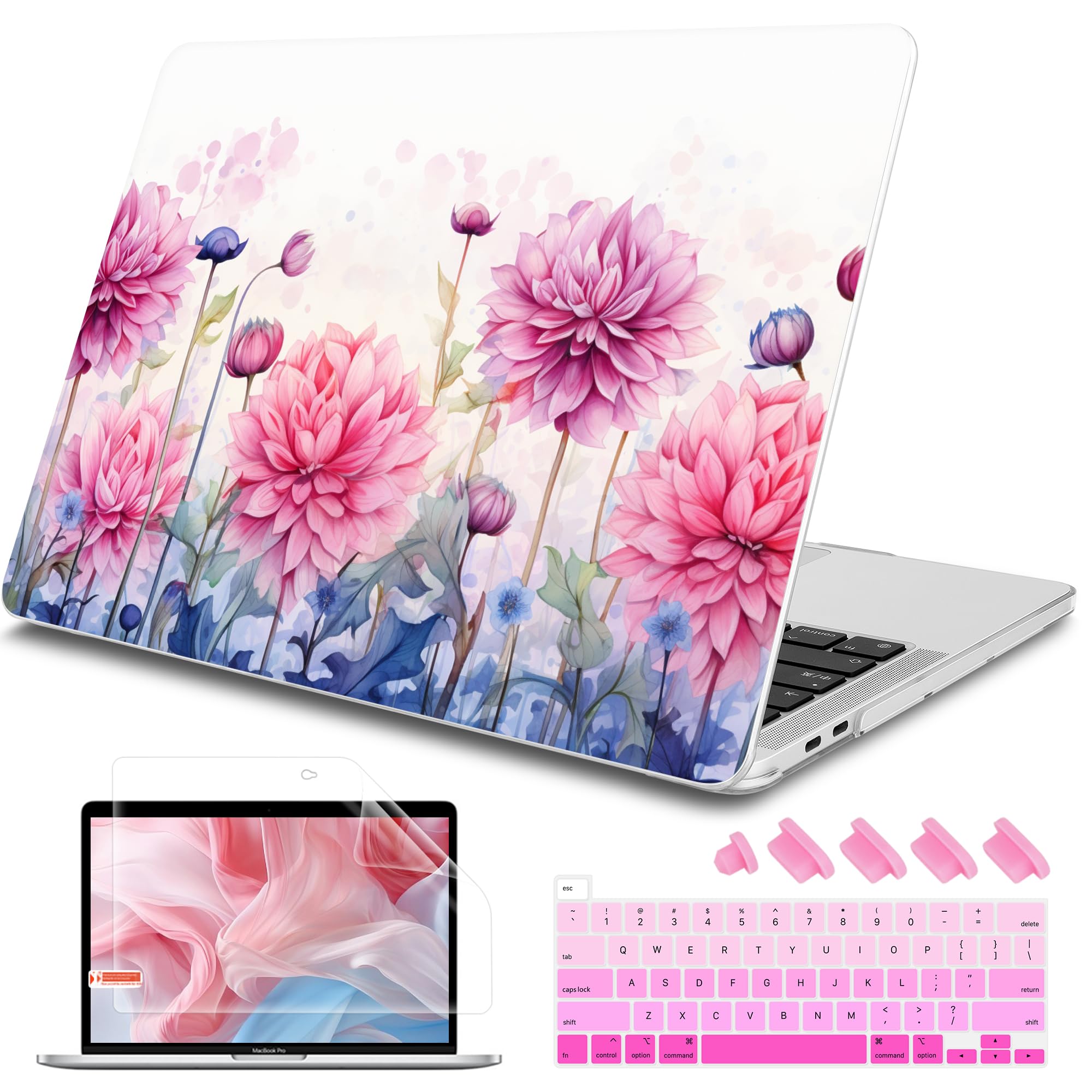 Tuiklol Case for 2022 MacBook Pro 13 Inch M2 Clip, 2021 2020 Release M1 A2338 A2289 A2251, Hard Shell Case for MacBook Pro 13.3" with Touch Bar Fits Touch ID and Retina Display, Pink Flowers