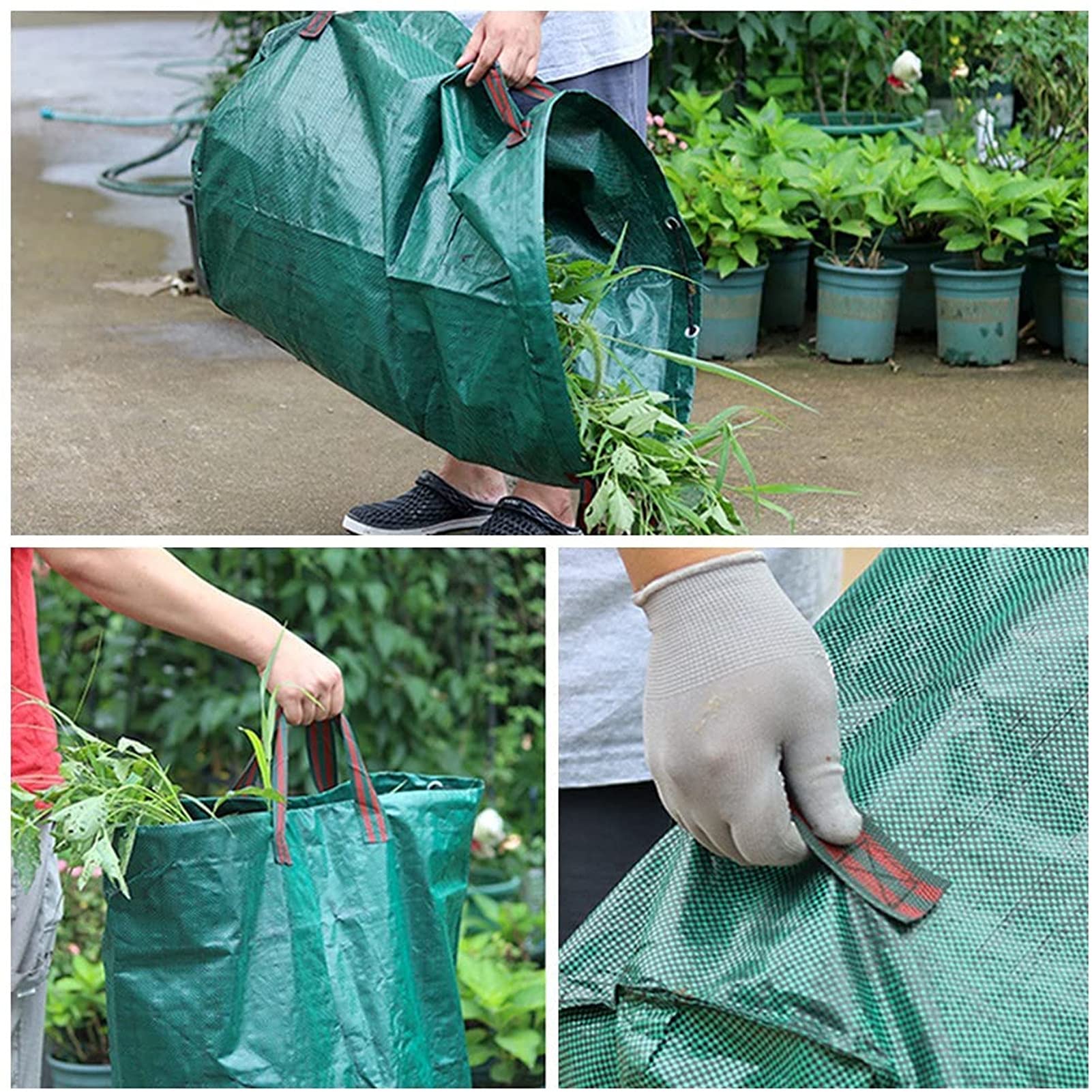 Sacos Verdes para Residuos del Jardín 100L / 27 Galones Bolsa De Basura De Jardinería Resistente Al Desgaste con Asas,Bolsas De Hierba De Hojas Reutilizable,Diámetro: 50 Cm, Altura: 65 Cm,4PCS
